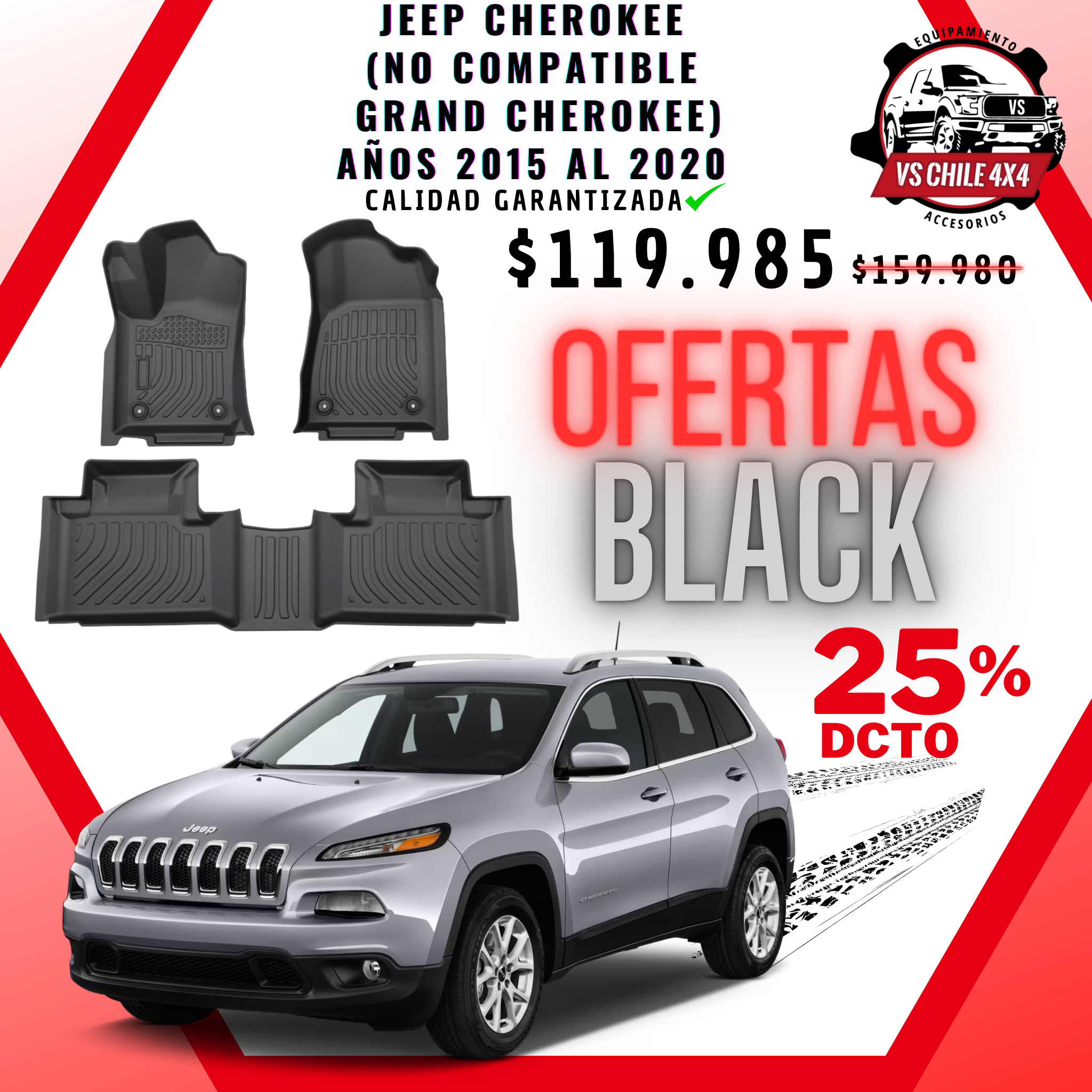 Pisos Calce Perfecto JEEP CHEROKEE años 2015 al 2020 NO COMPATIBLE PARA GRAND CHEROKEE