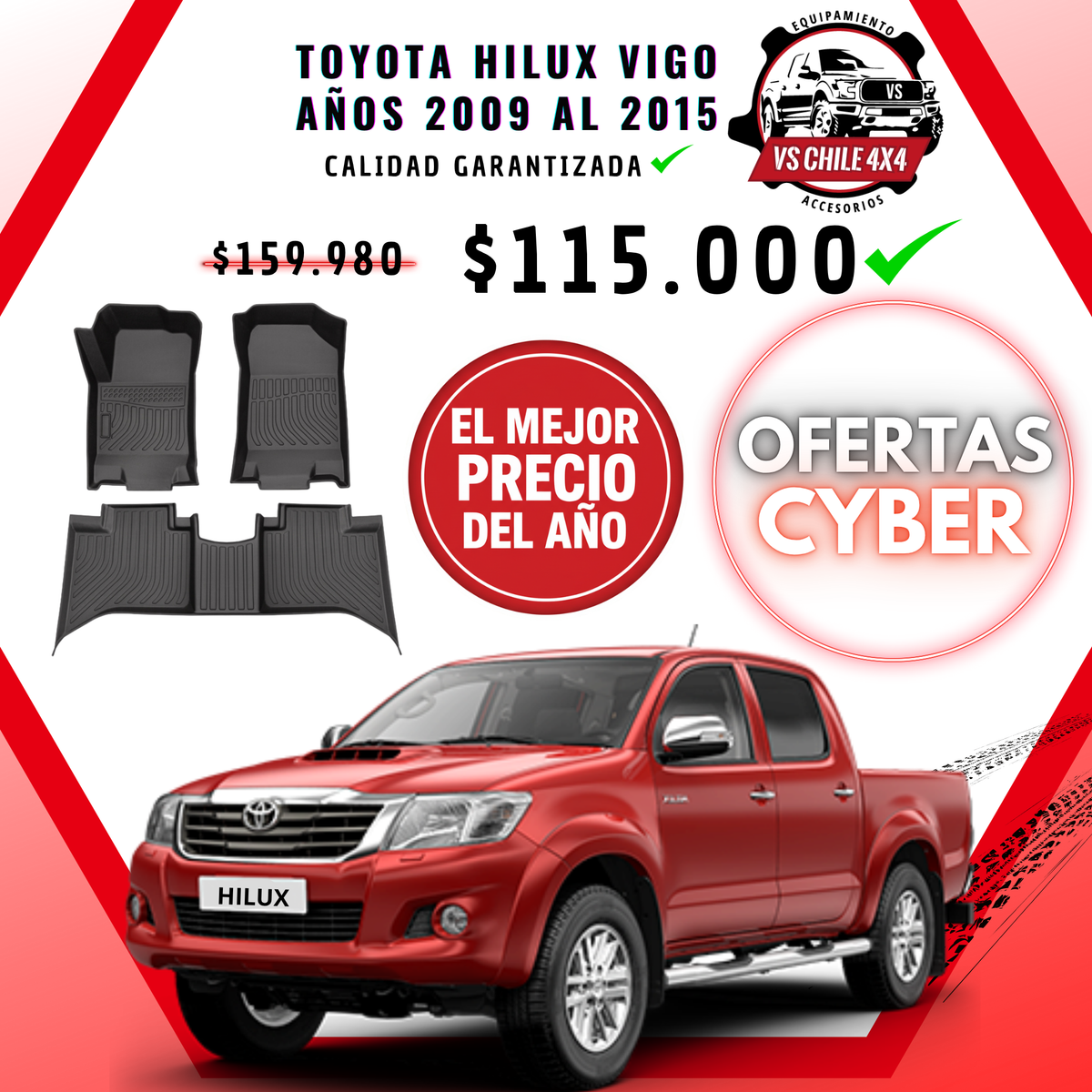 PISOS CALCE PERFECTO TOYOTA HILUX VIGO 2009 AL 2015