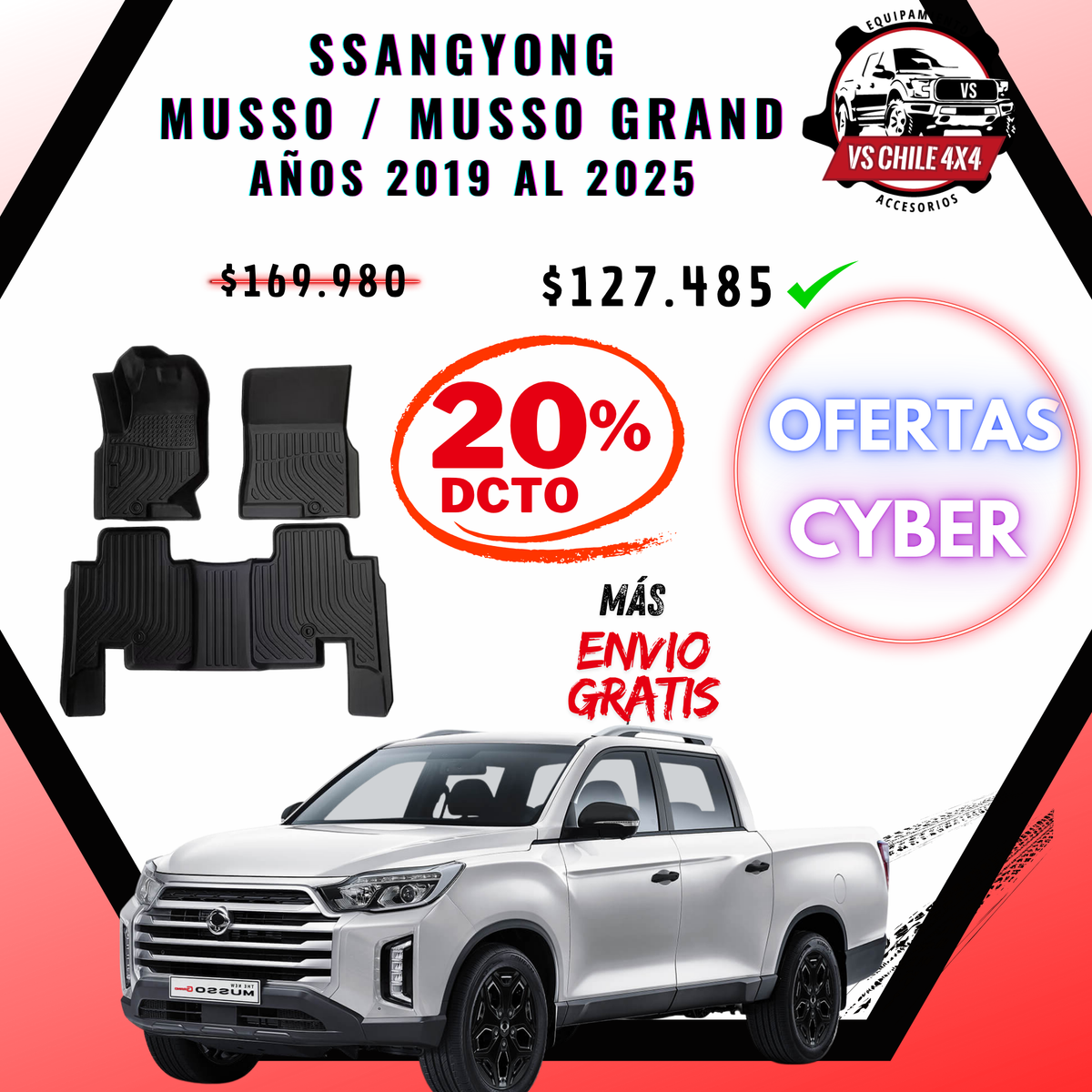 Pisos Calce Perfecto SsangYong Musso / Musso Grand 2019 al 2025 | 20% DCTO + Envío Gratis
