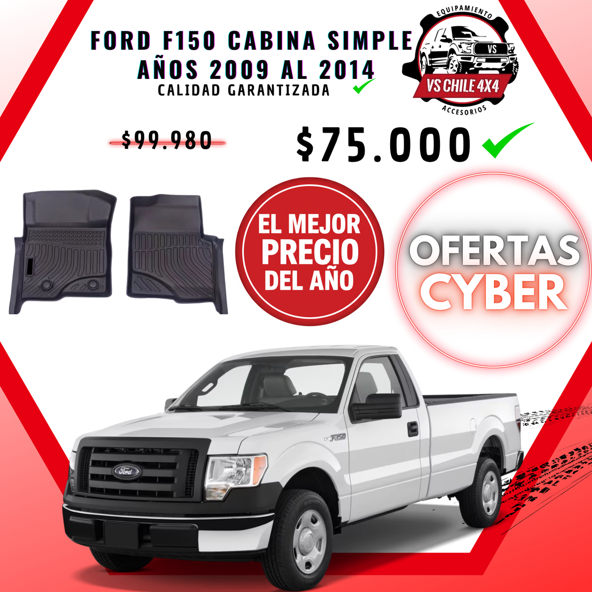 Pisos Calce Perfecto Ford F150 cabina simple  2009 - 2014