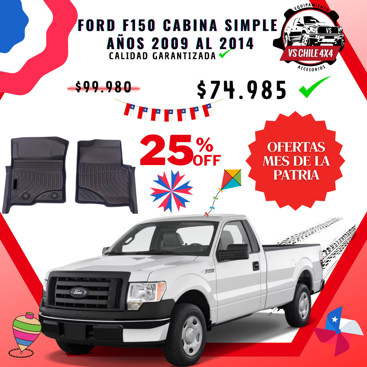 Pisos Calce Perfecto Ford F150 cabina simple  2009 - 2014