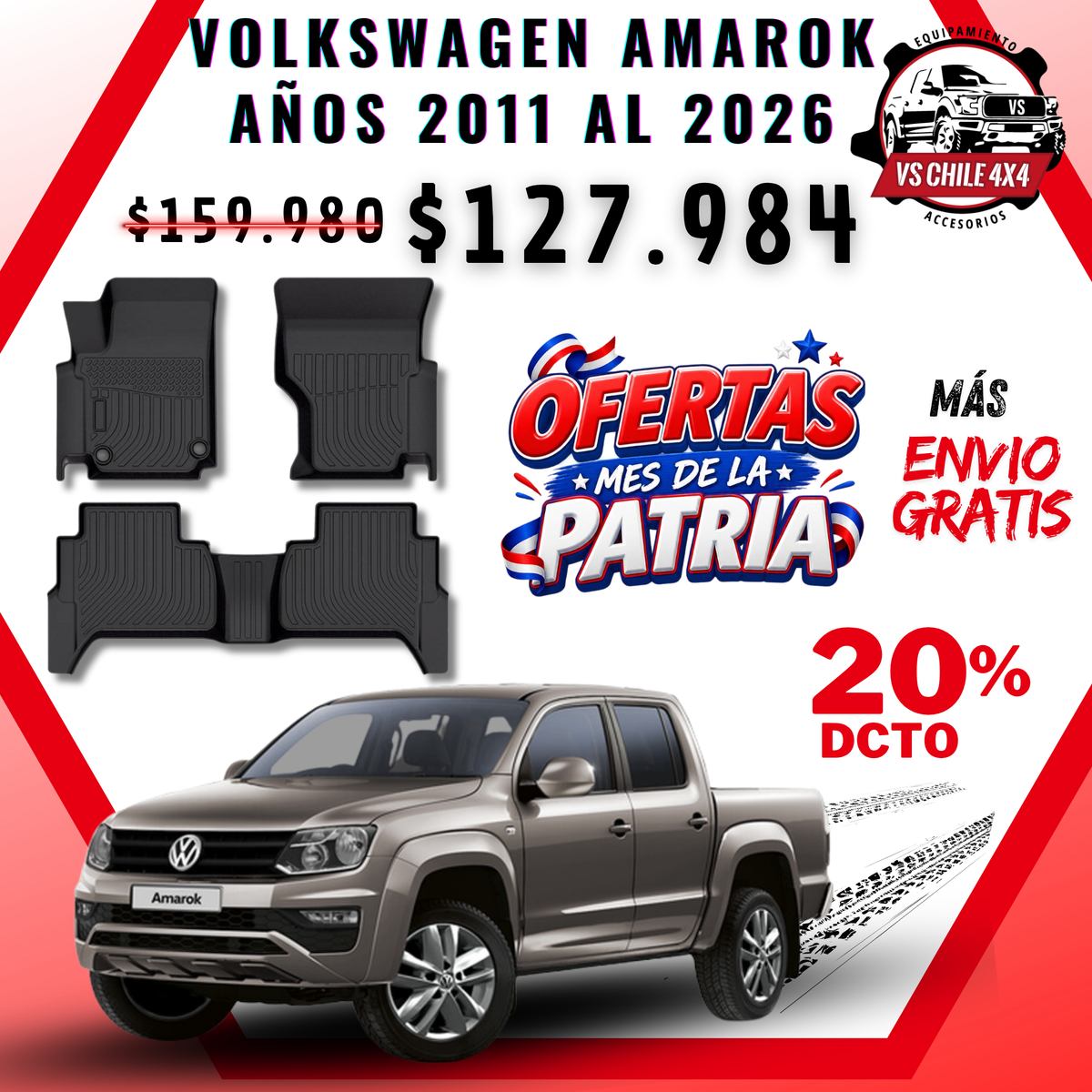 Pisos Calce Perfecto Volkswagen Amarok años 2011 al 2026