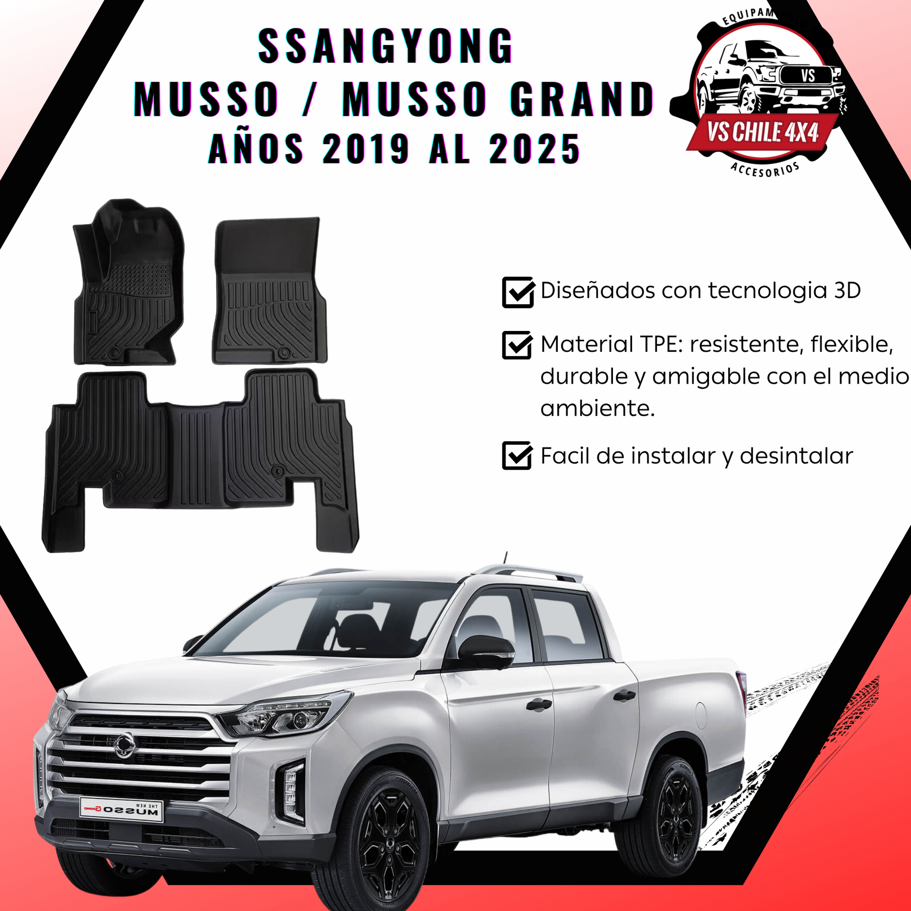 Pisos Calce Perfecto SsangYong Musso / Musso Grand 2019 al 2025