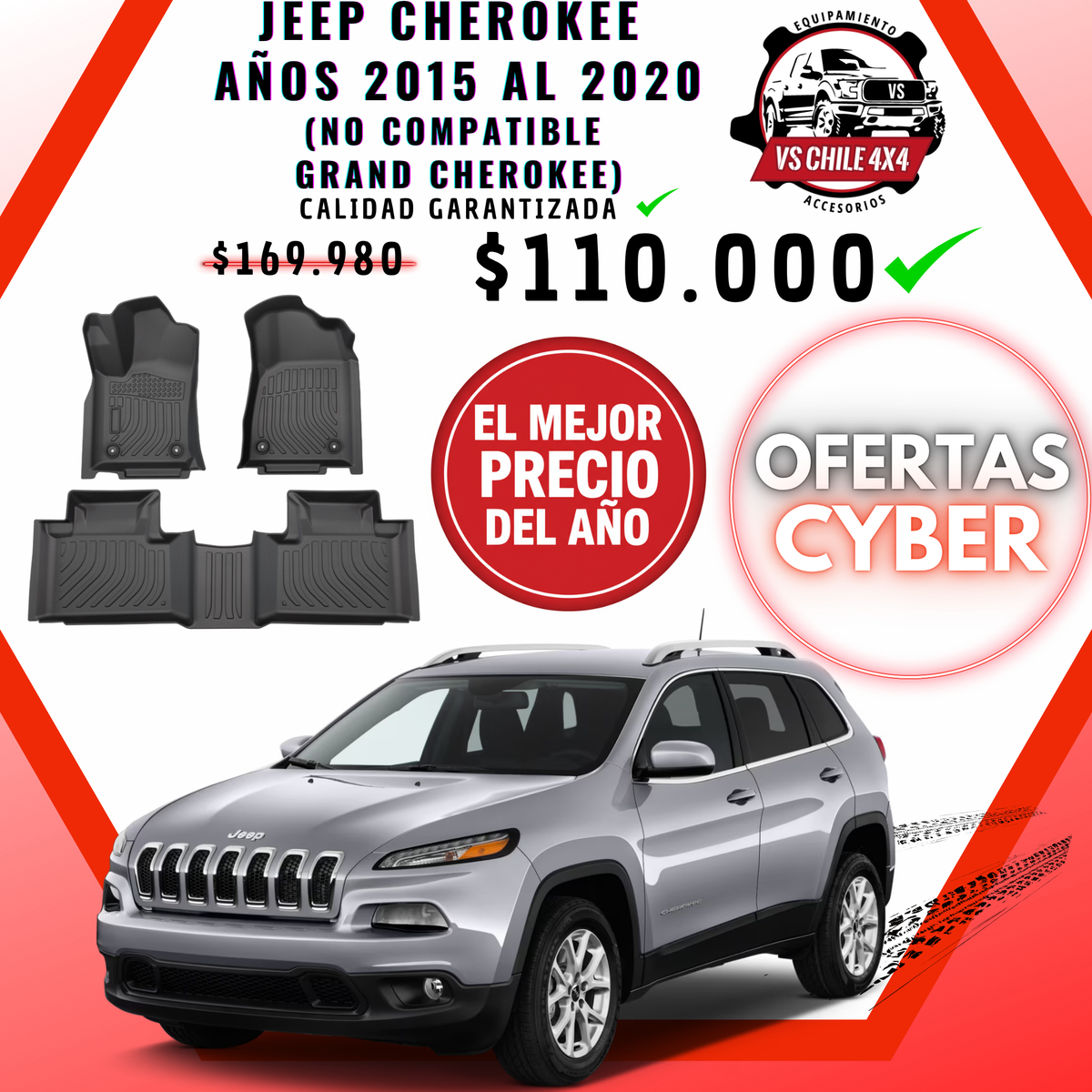 Pisos Calce Perfecto JEEP CHEROKEE años 2015 al 2020 NO COMPATIBLE PARA GRAND CHEROKEE