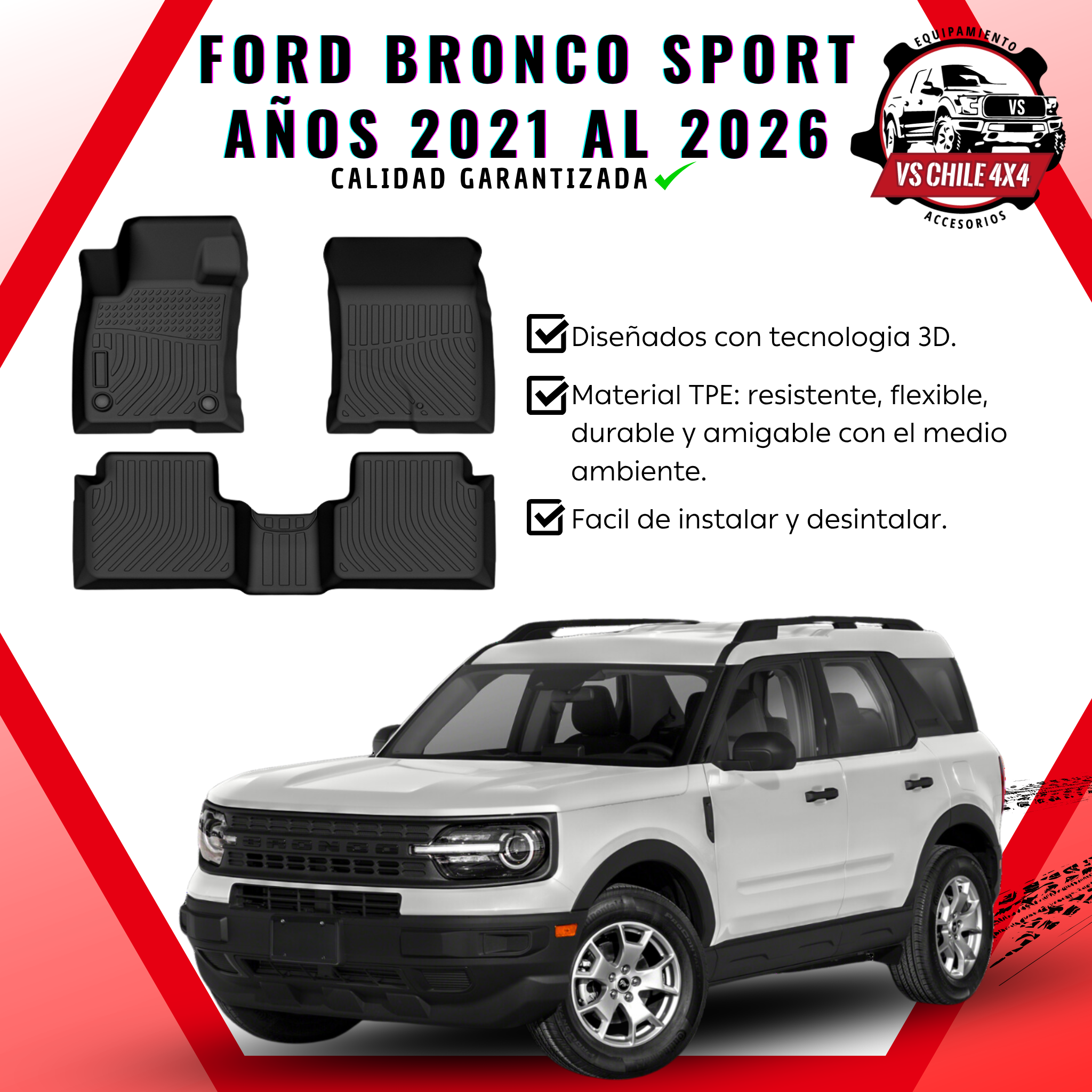 Pisos Calce Perfecto Ford Bronco Sport años 2021 al 2026