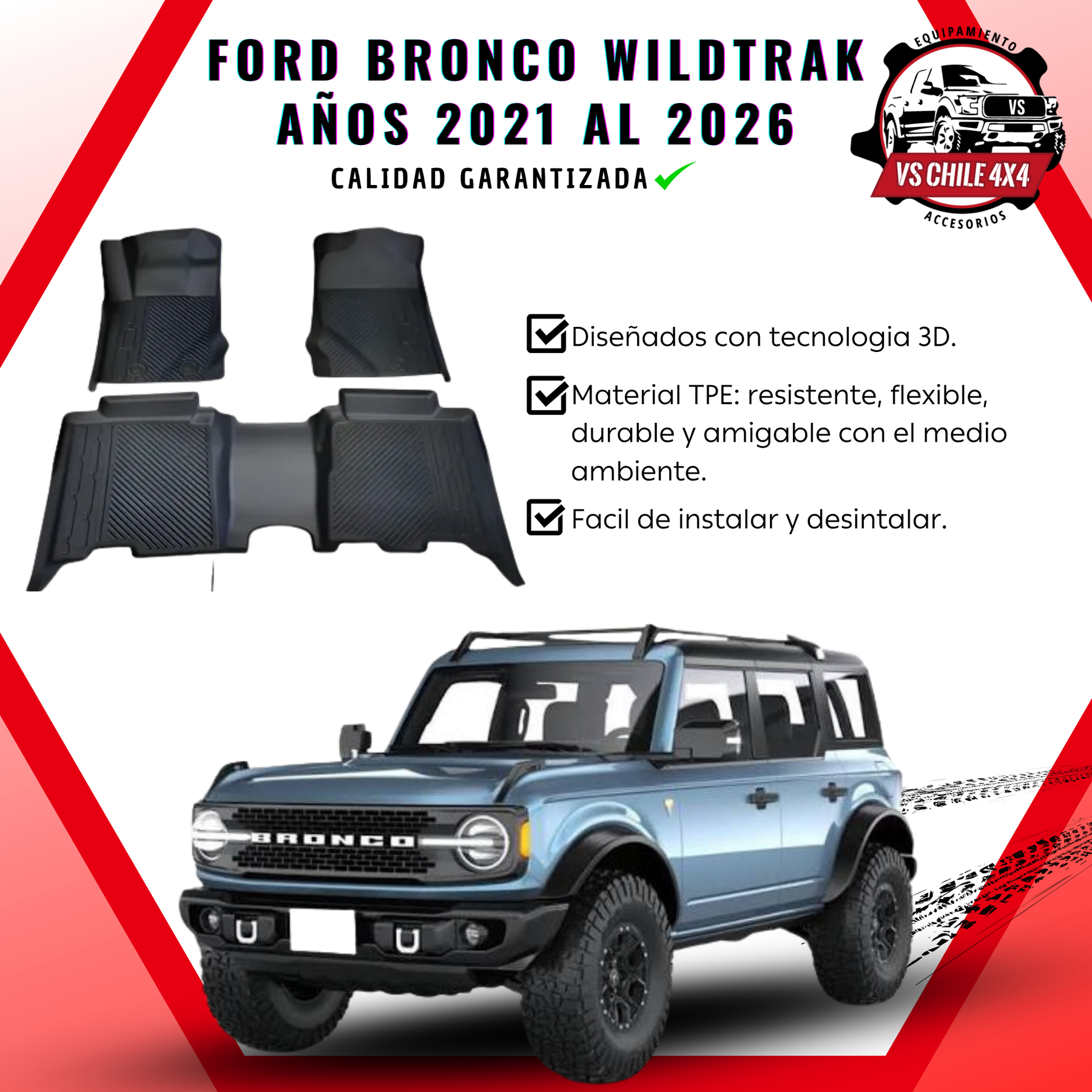 (PREVENTA) Pisos Calce Perfecto Ford Bronco Wildtrak años 2021 al 2026