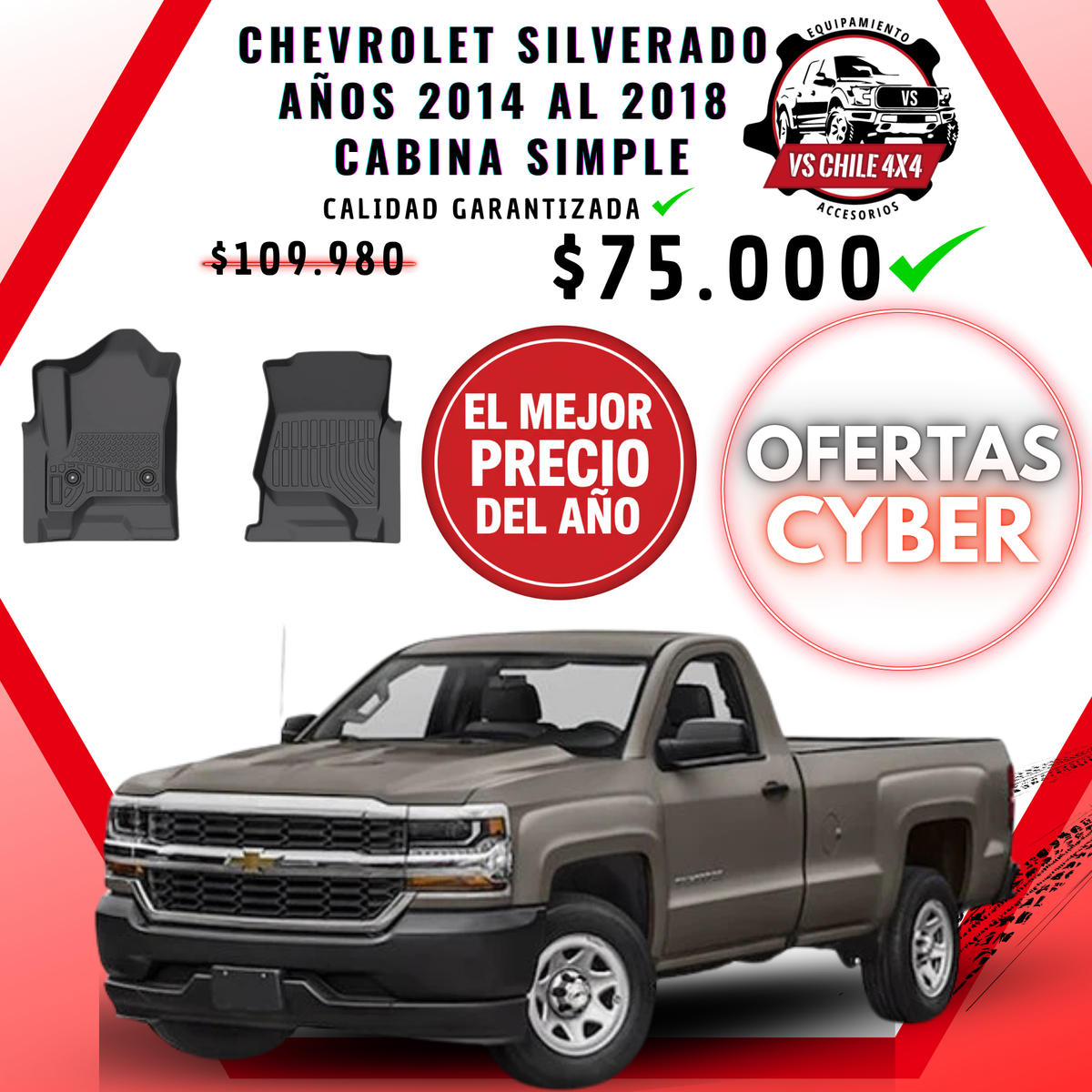 Pisos Calce Perfecto Chevrolet Silverado cabina simple 2014 al 2018