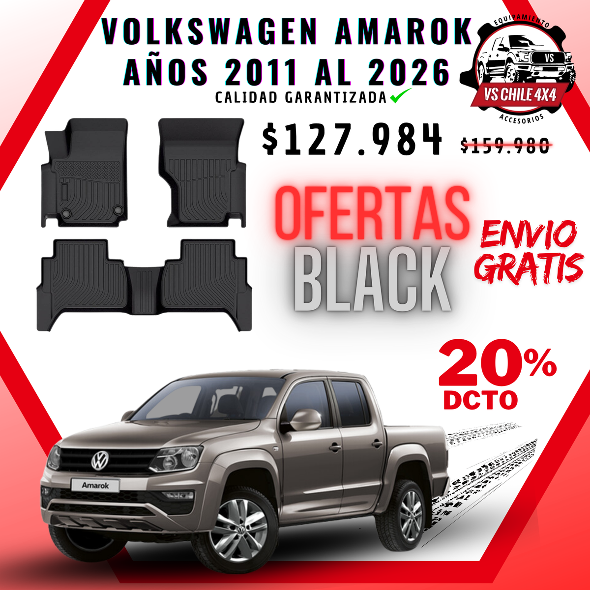 Pisos Calce Perfecto Volkswagen Amarok años 2011 al 2026