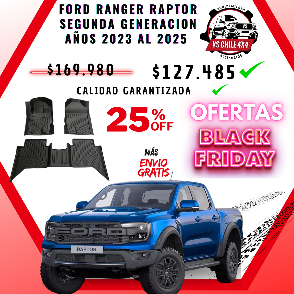 Pisos Calce Perfecto Ford Ranger Raptor 2da Gen (2023 - 2025)