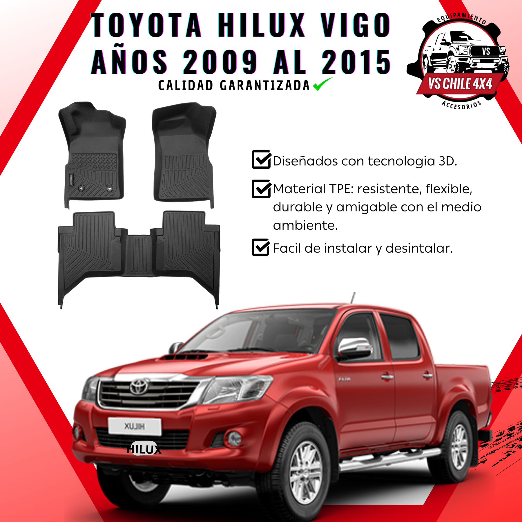 PISOS CALCE PERFECTO TOYOTA HILUX VIGO 2009 AL 2015
