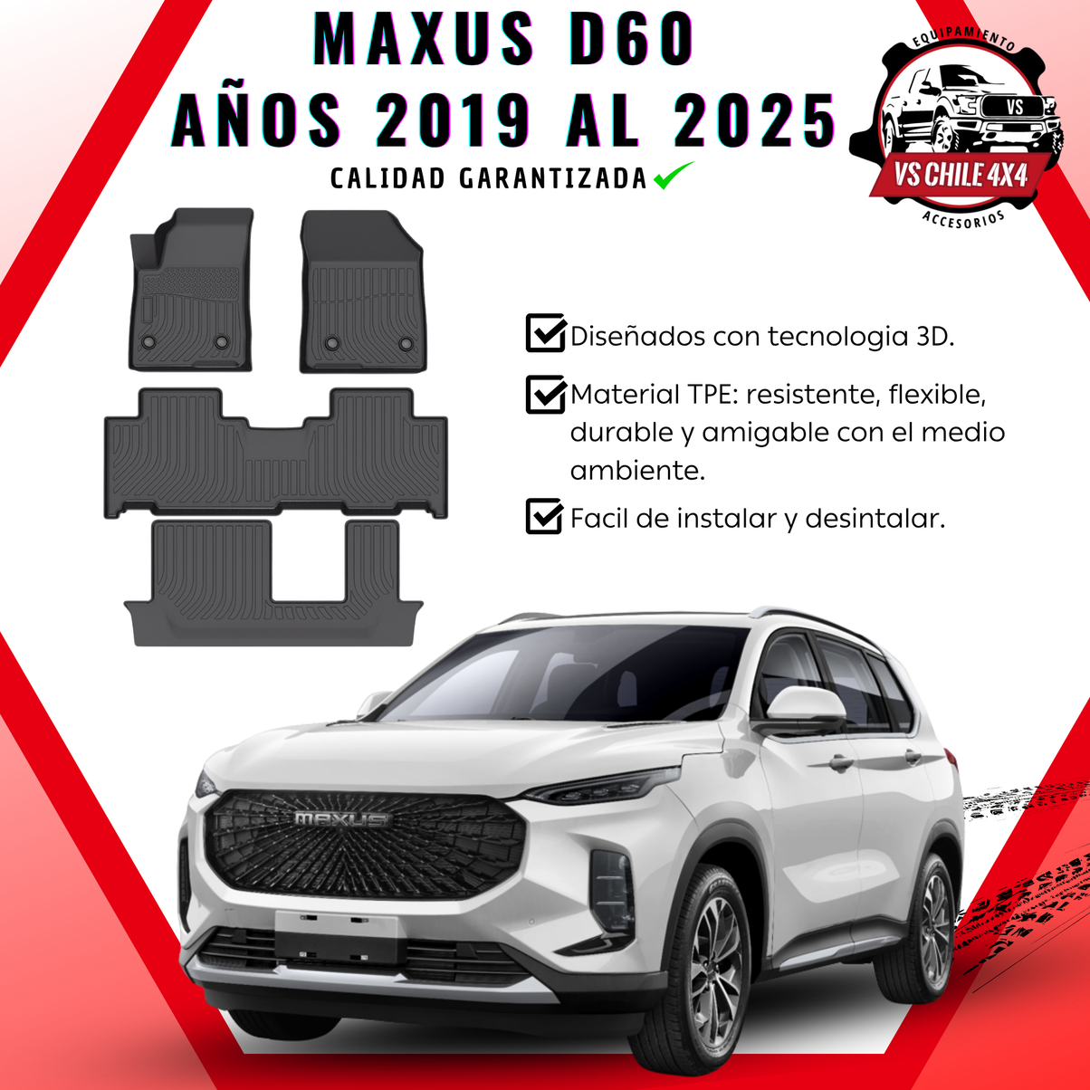 Pisos Calce Perfecto Maxus D60 SUV 3 Corridas (2019 - 2025)
