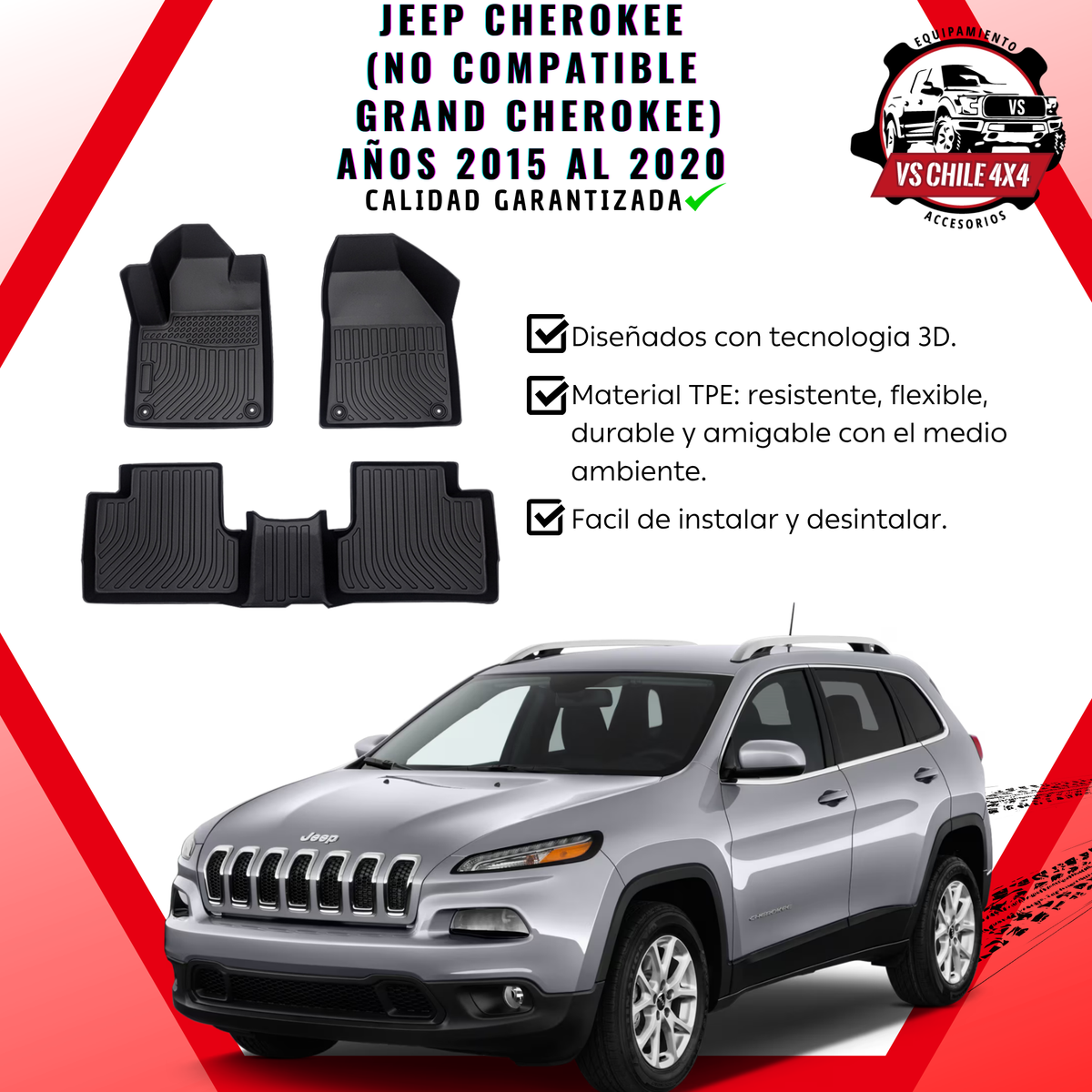 Pisos Calce Perfecto JEEP CHEROKEE años 2015 al 2020 NO COMPATIBLE PARA GRAND CHEROKEE