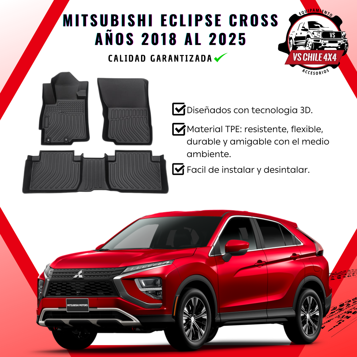 Pisos de Calce Perfecto Mitsubishi Eclipse Cross (2018–2025) — TPE 3D Premium