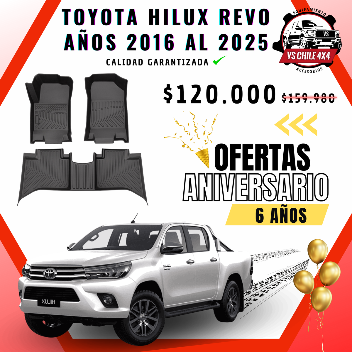 Pisos Calce Perfecto Toyota Hilux años 2016 - 2025