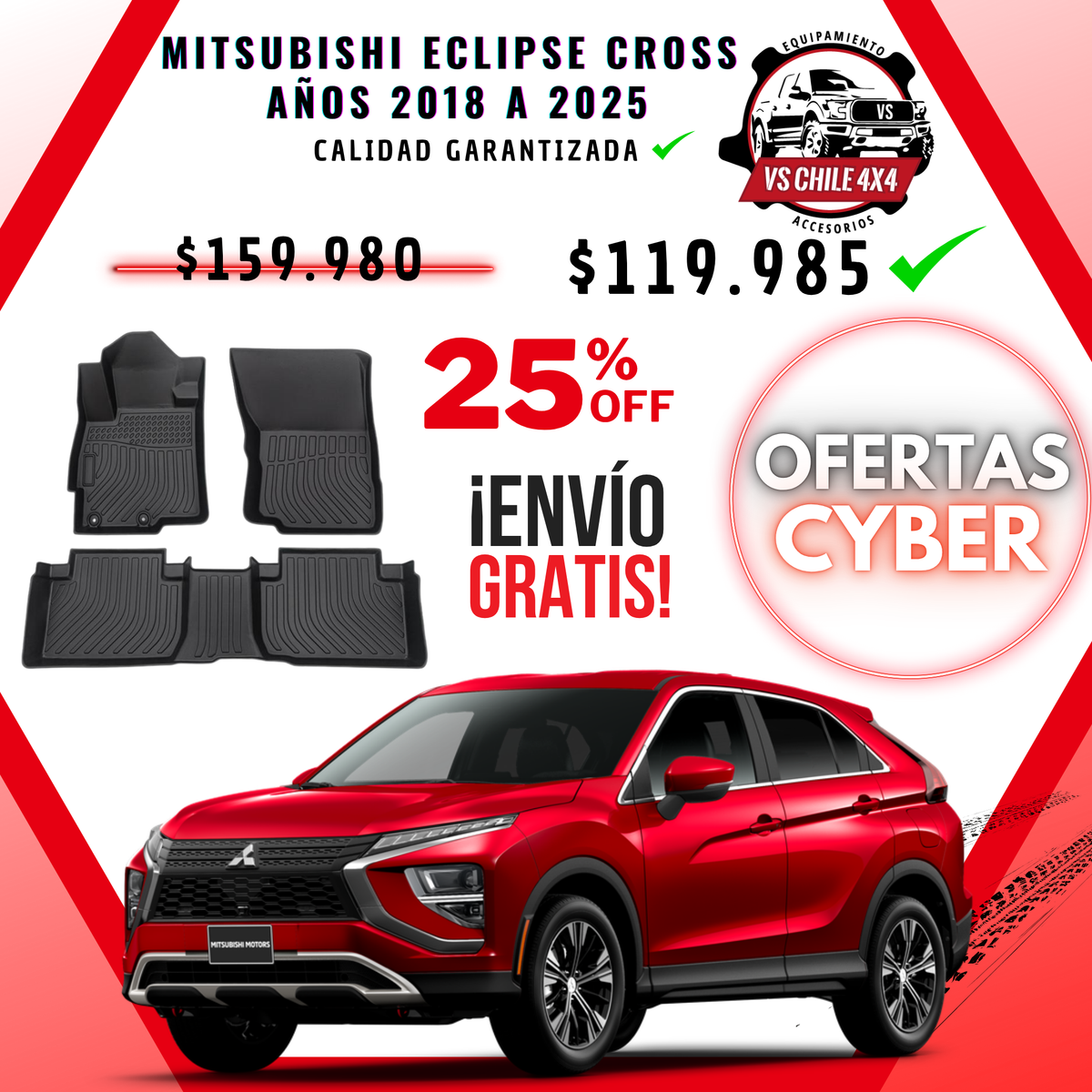 Pisos de Calce Perfecto Mitsubishi Eclipse Cross (2018–2025) — TPE 3D Premium