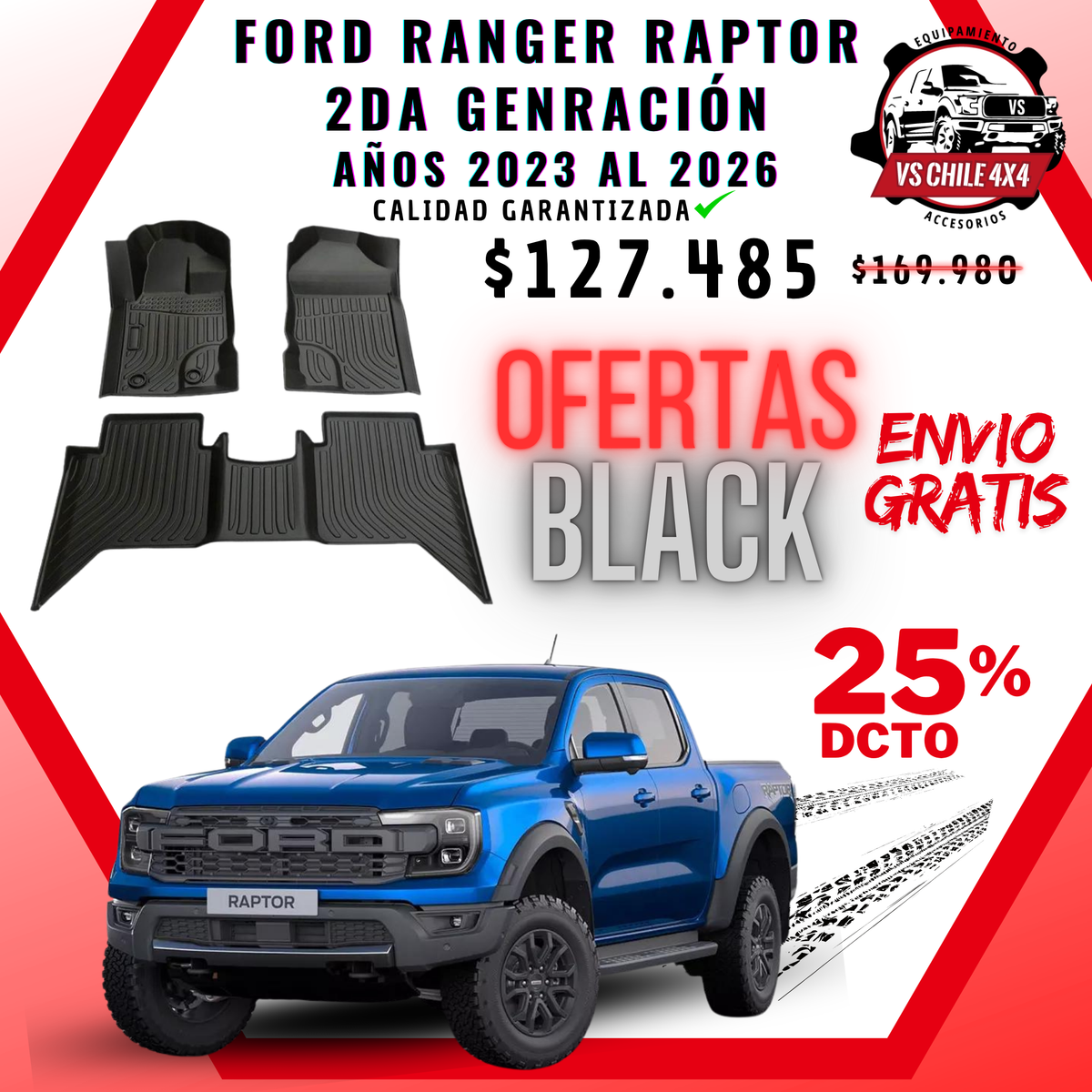 Pisos Calce Perfecto Ford Ranger Raptor 2da Gen (2023 - 2026)