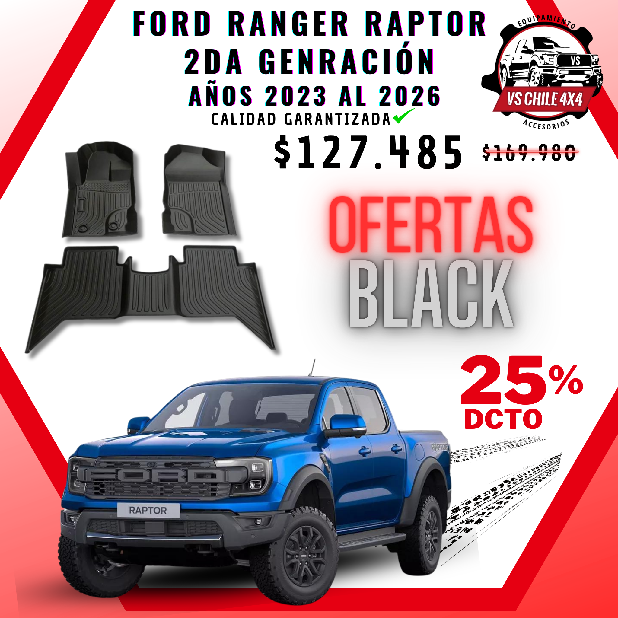 Pisos Calce Perfecto Ford Ranger Raptor 2da Gen (2023 - 2026)