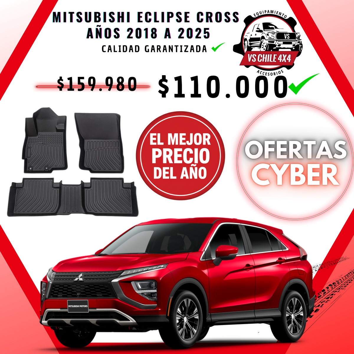 Pisos de Calce Perfecto Mitsubishi Eclipse Cross (2018–2025) — TPE 3D Premium