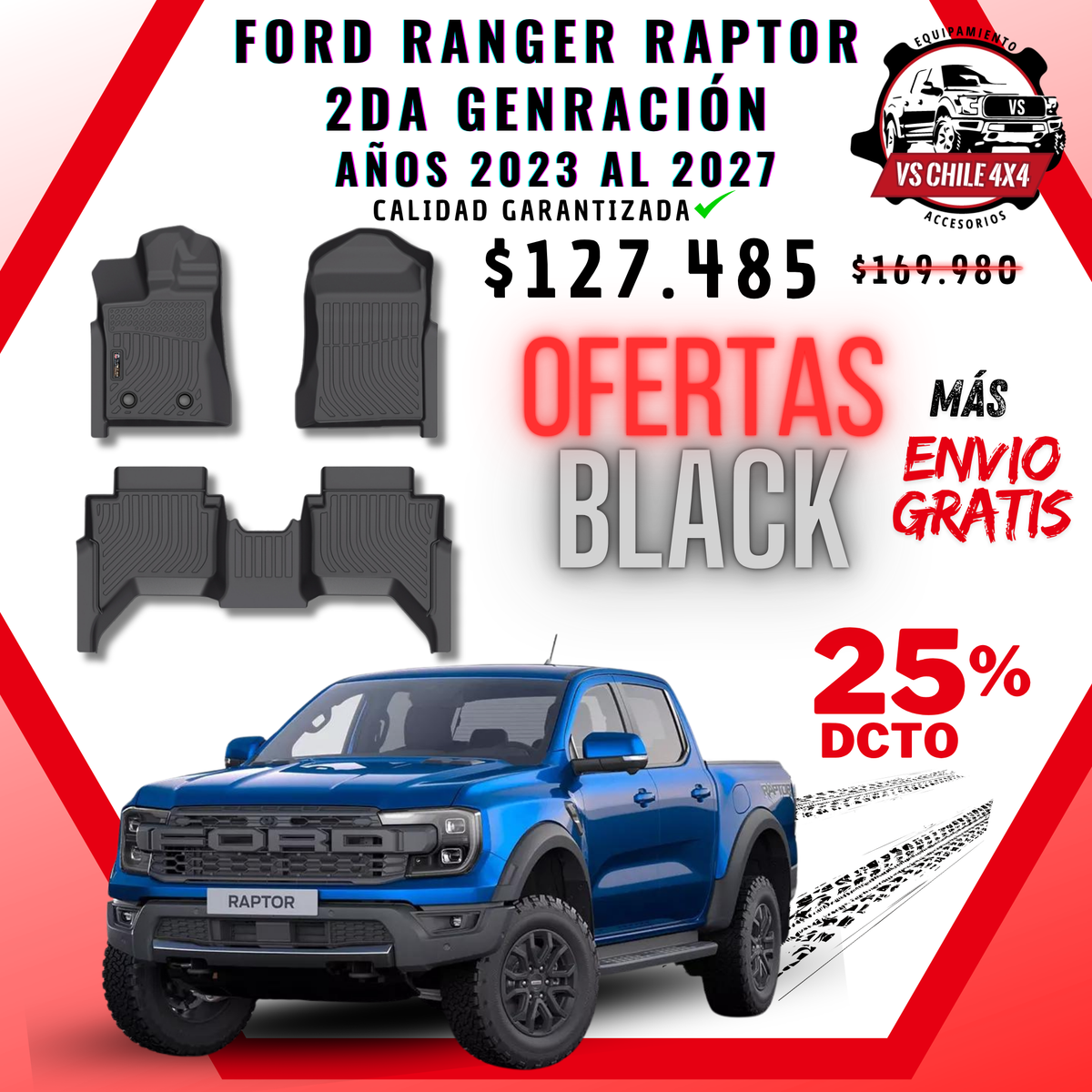 Pisos Calce Perfecto Ford Ranger Raptor 2da Gen (2023 - 2027)