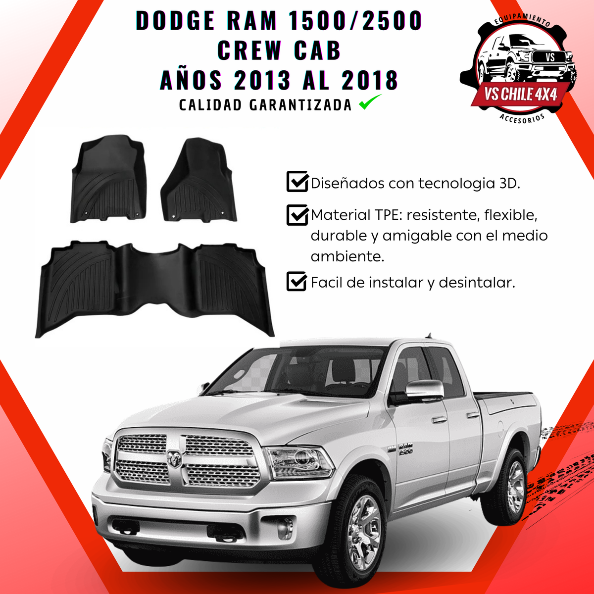 Pisos Calce Perfecto DODGE RAM 1500 (CREW CAB) años 2013 al 2018