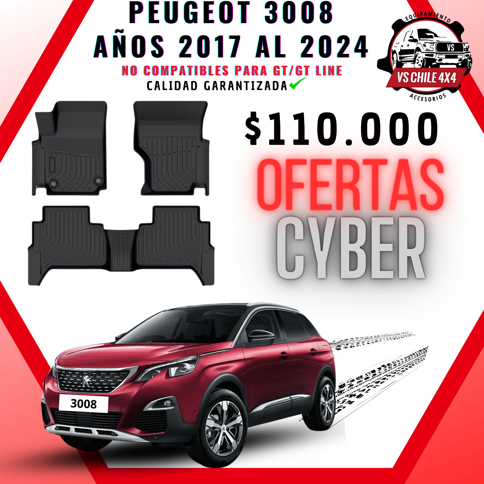 Pisos Calce Perfecto PEUGEOT 3008 años 2017 al 2024 NO COMPATIBLE PARA GT / GTLINE