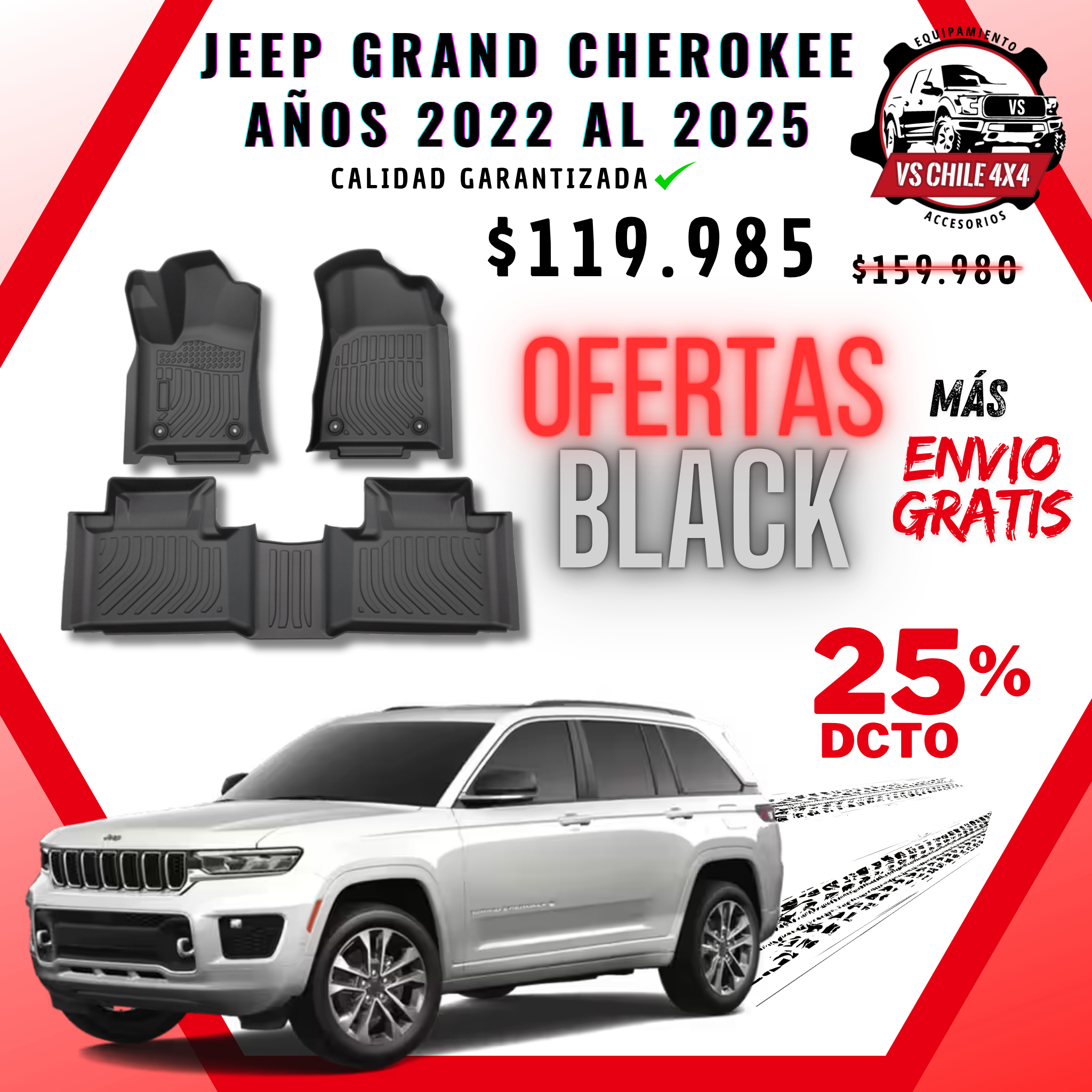 Pisos de Calce Perfecto para Jeep Grand Cherokee 2022 a 2025 (2 Filas)