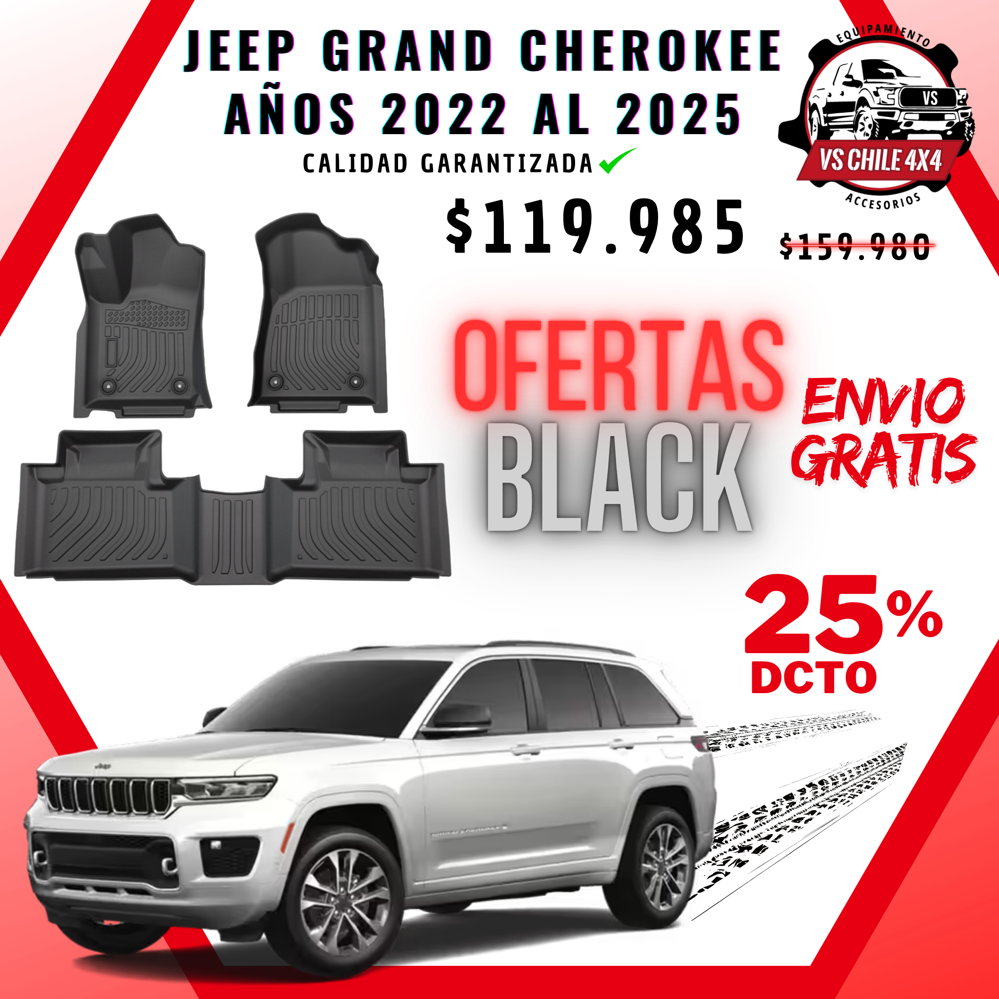 Pisos de Calce Perfecto para Jeep Grand Cherokee 2022 a 2025 (2 Filas)