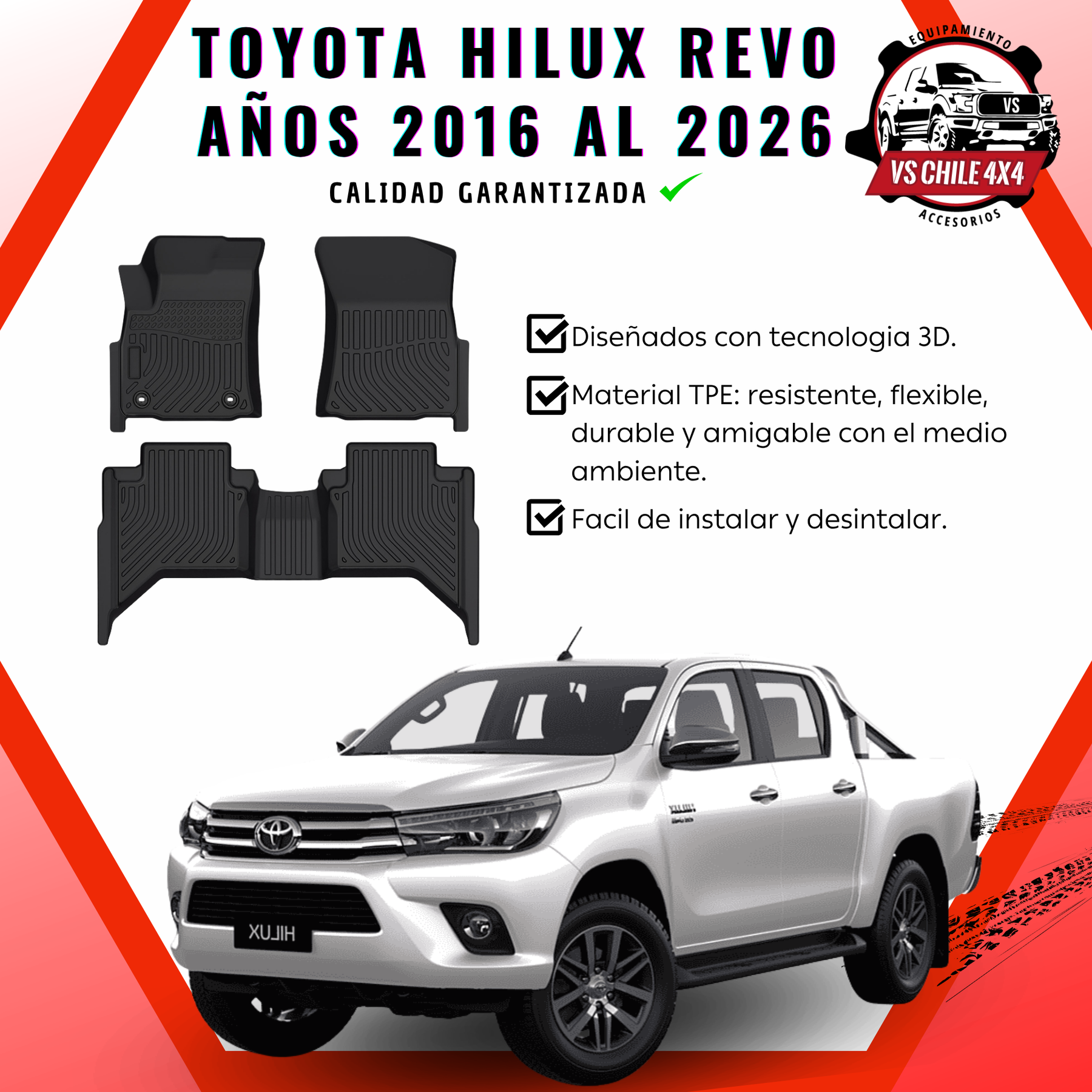 Pisos Calce Perfecto Toyota Hilux años 2016 - 2026