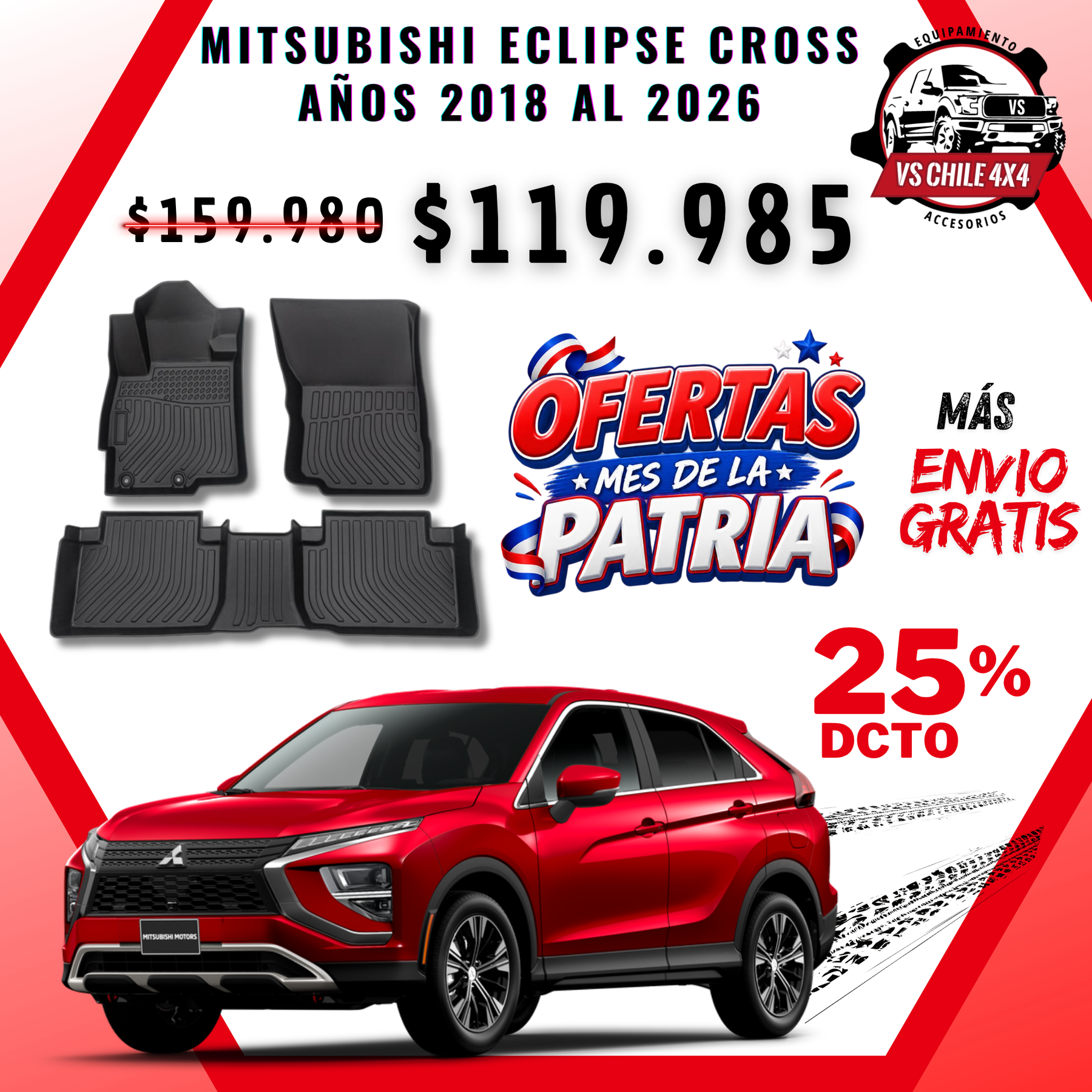 Pisos de Calce Perfecto Mitsubishi Eclipse Cross (2018–2026) — TPE 3D Premium