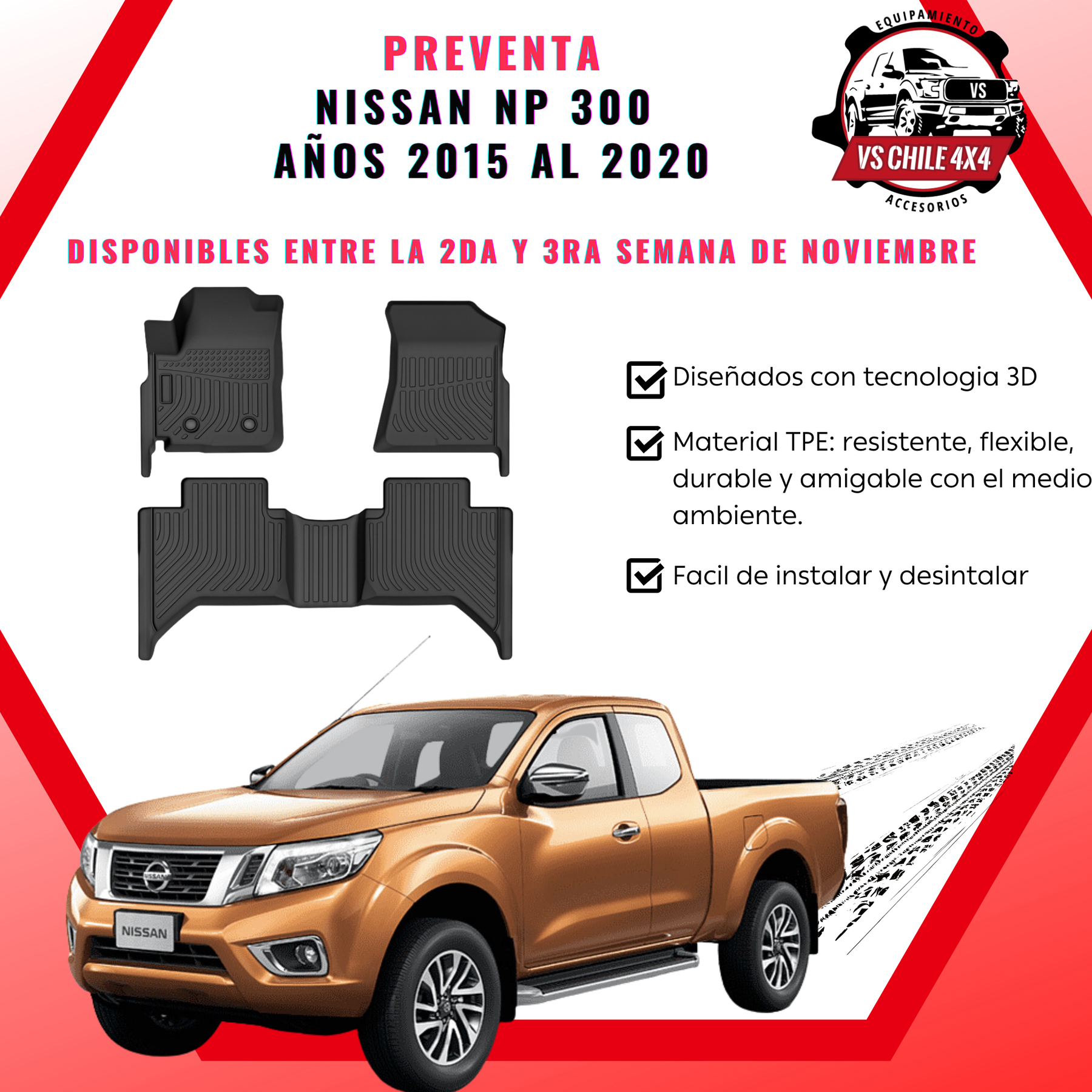 (PREVENTA) Pisos Calce Perfecto NISSAN NP300 años 2015 al 2020