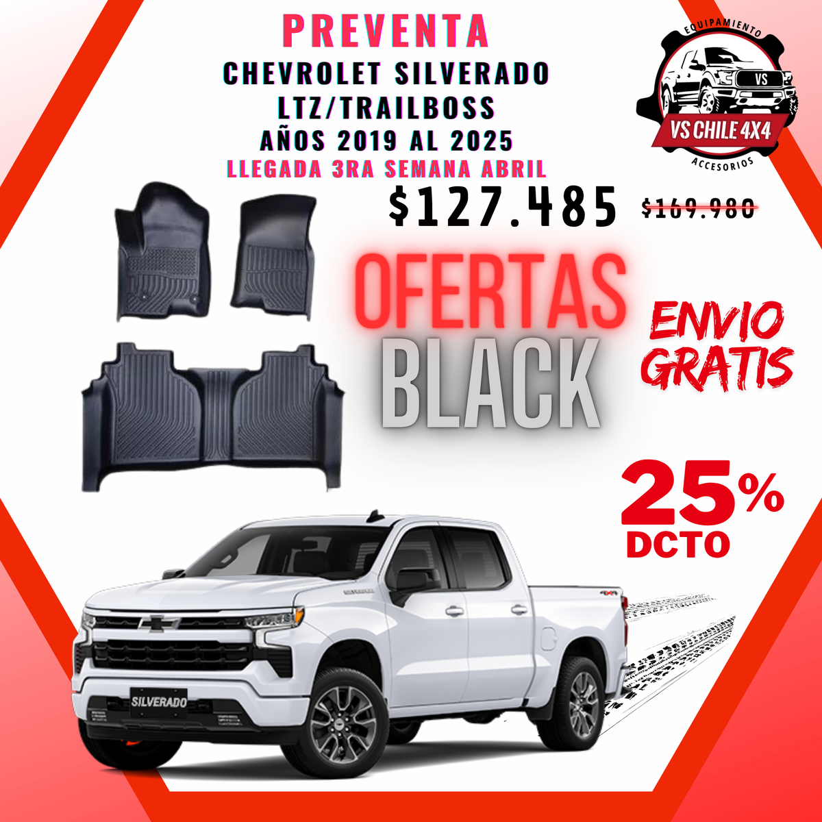 (PREVENTA) Pisos Calce Perfecto Chevrolet Silverado LTZ/TRAILBOSS 2019 al 2025
