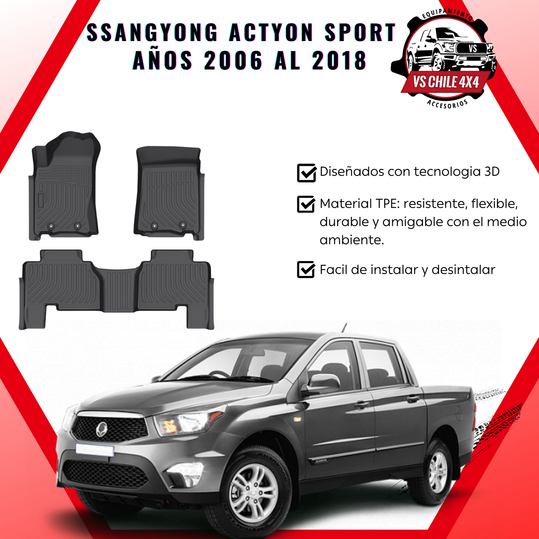 Pisos Calce Perfecto SsangYong Actyon Sport 2006 al 2018