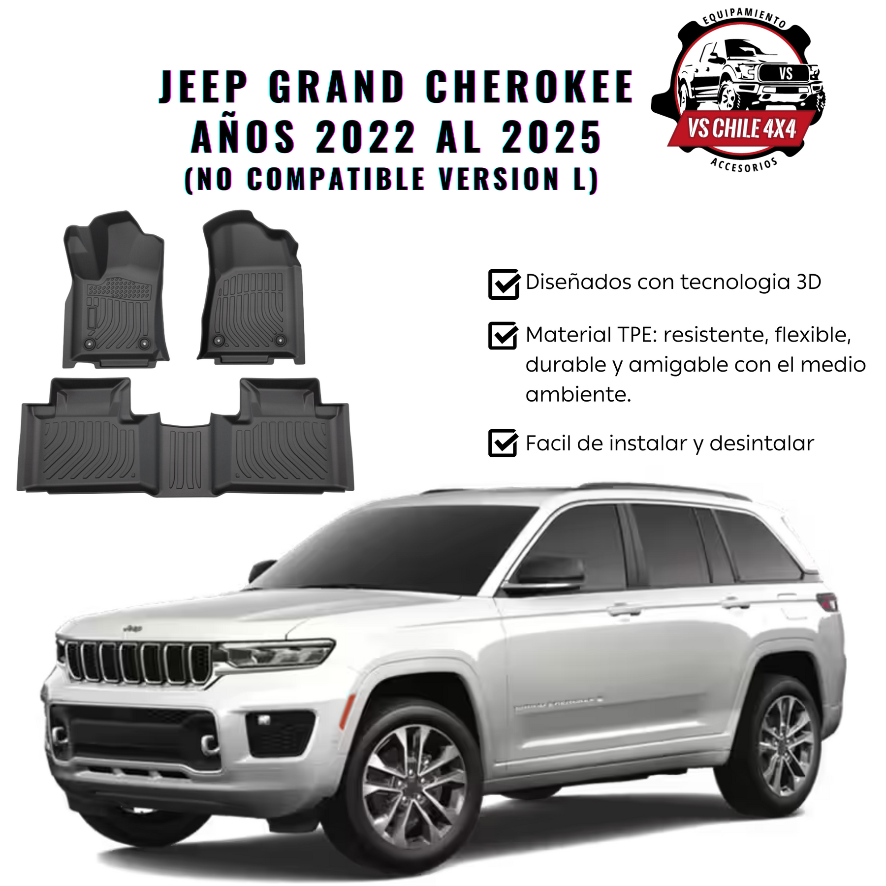 Pisos de Calce Perfecto para Jeep Grand Cherokee 2022 a 2025 (2 Filas)