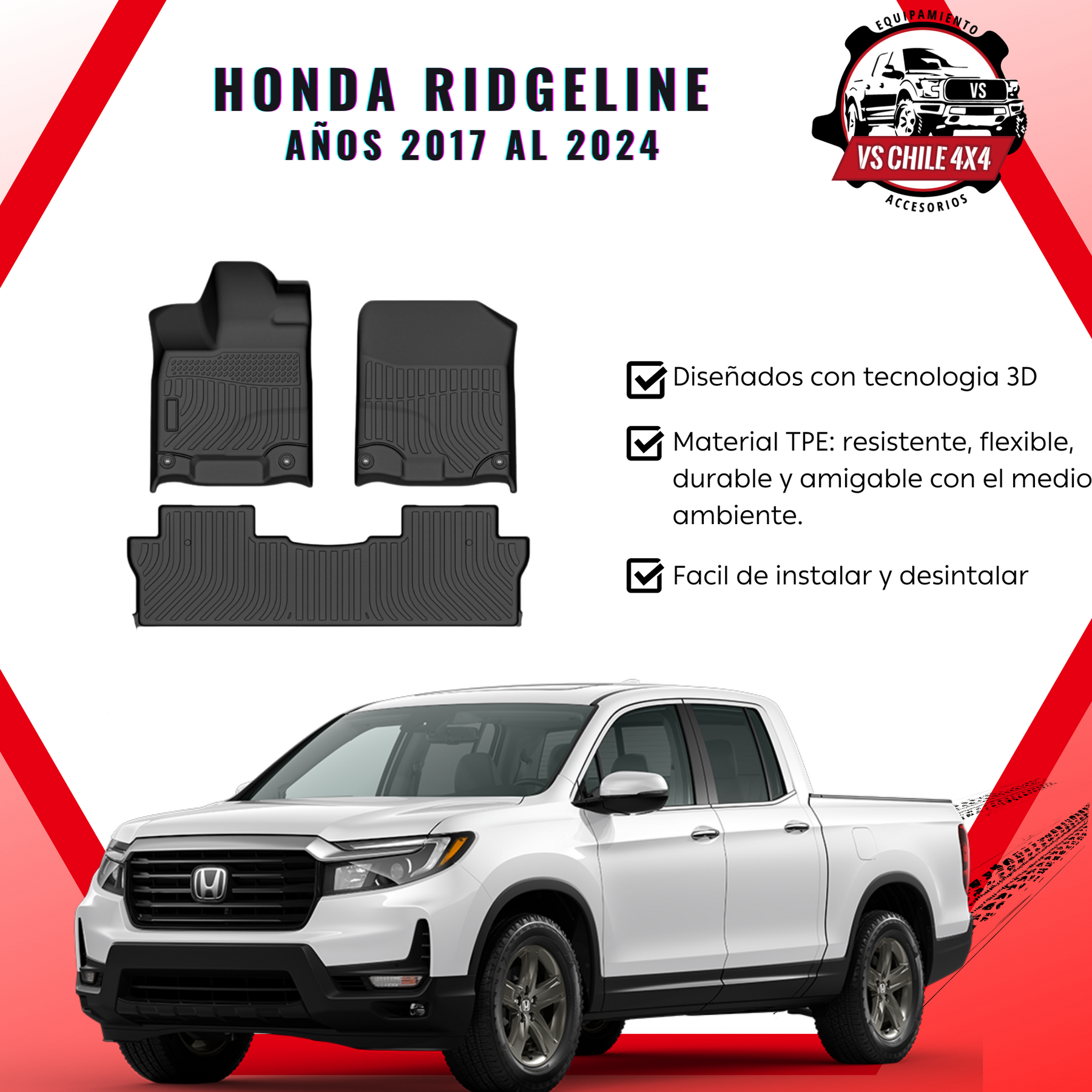 Pisos Calce Perfecto Honda Ridgeline años 2017 al 2024