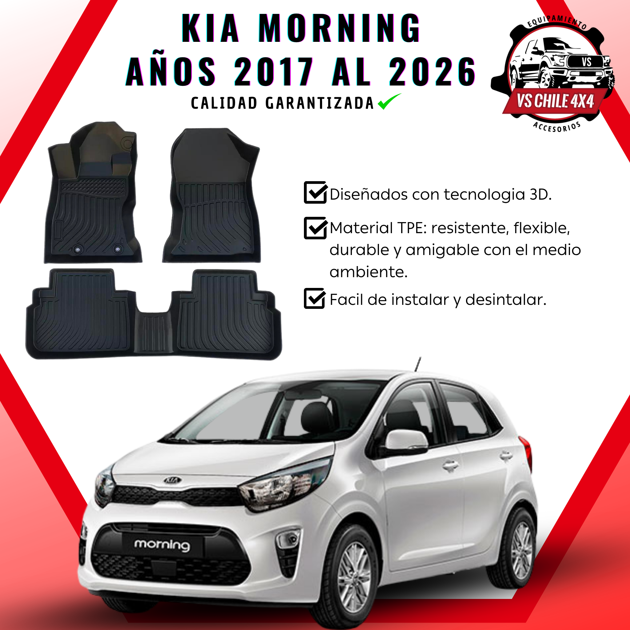 Pisos Calce Perfecto KIA Morning años 2017 al 2026