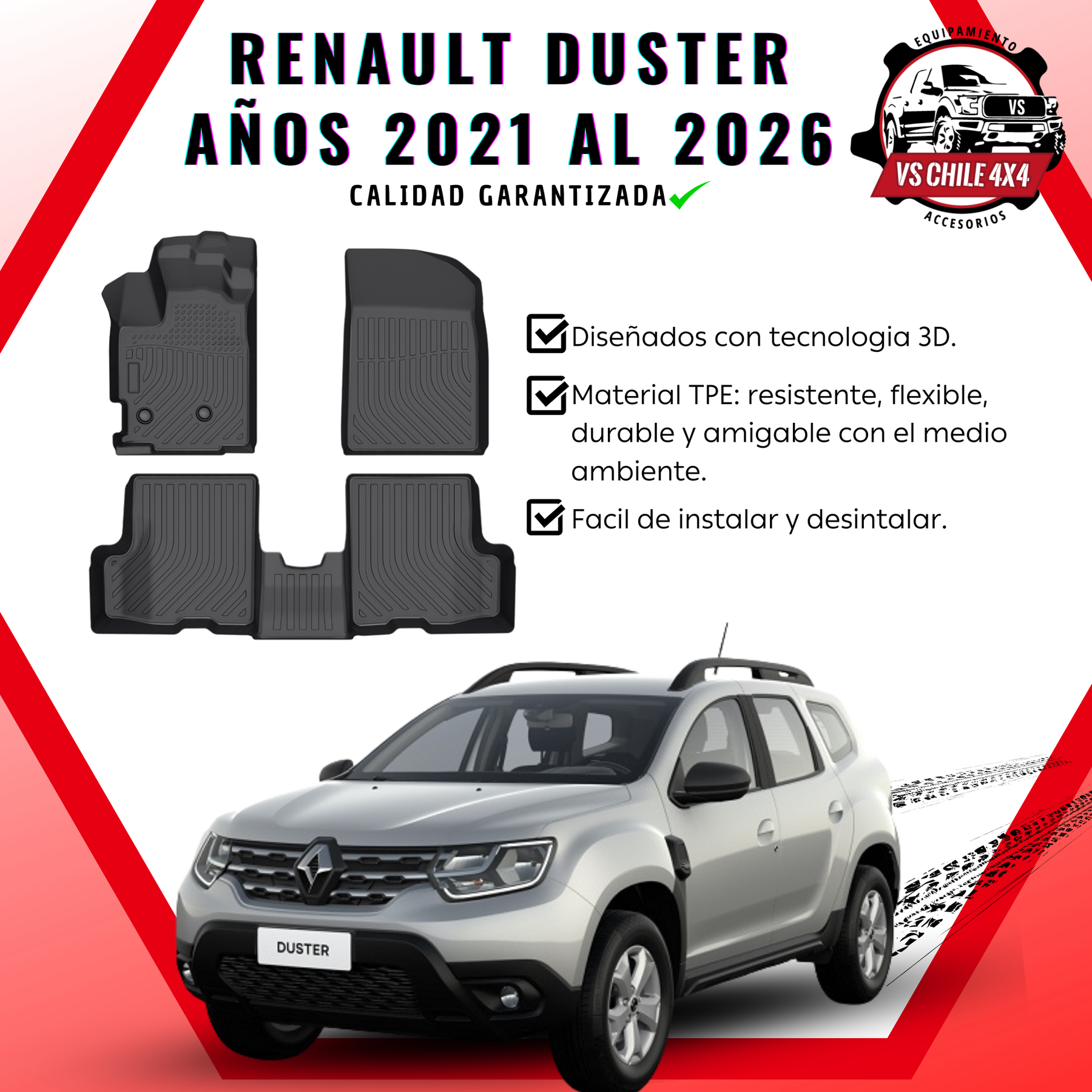 Pisos de Calce Perfecto Renault Duster (2021–2026) — TPE Premium 3D