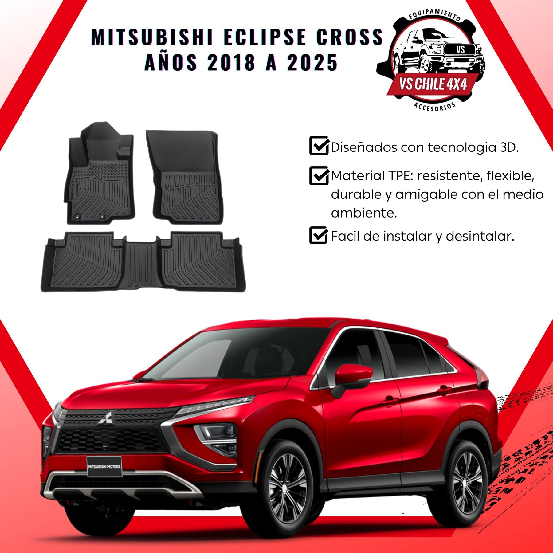 Pisos de Calce Perfecto Mitsubishi Eclipse Cross (2018–2025) — TPE 3D Premium