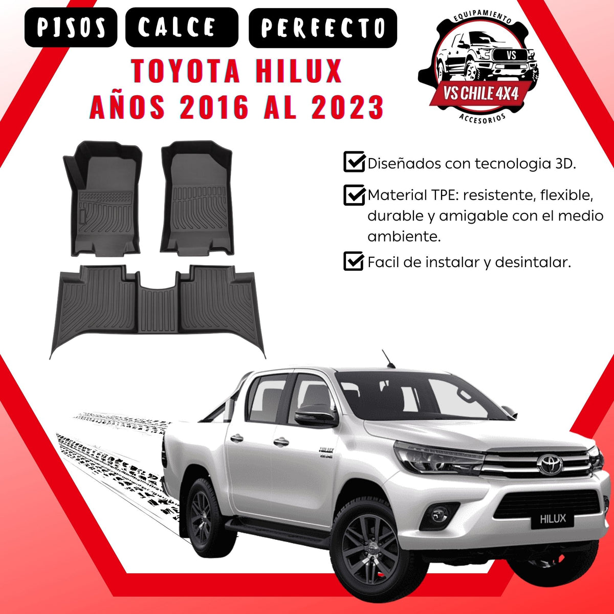 PISOS CALCE PERFECTO TOYOTA HILUX REVO 2016 AL 2023