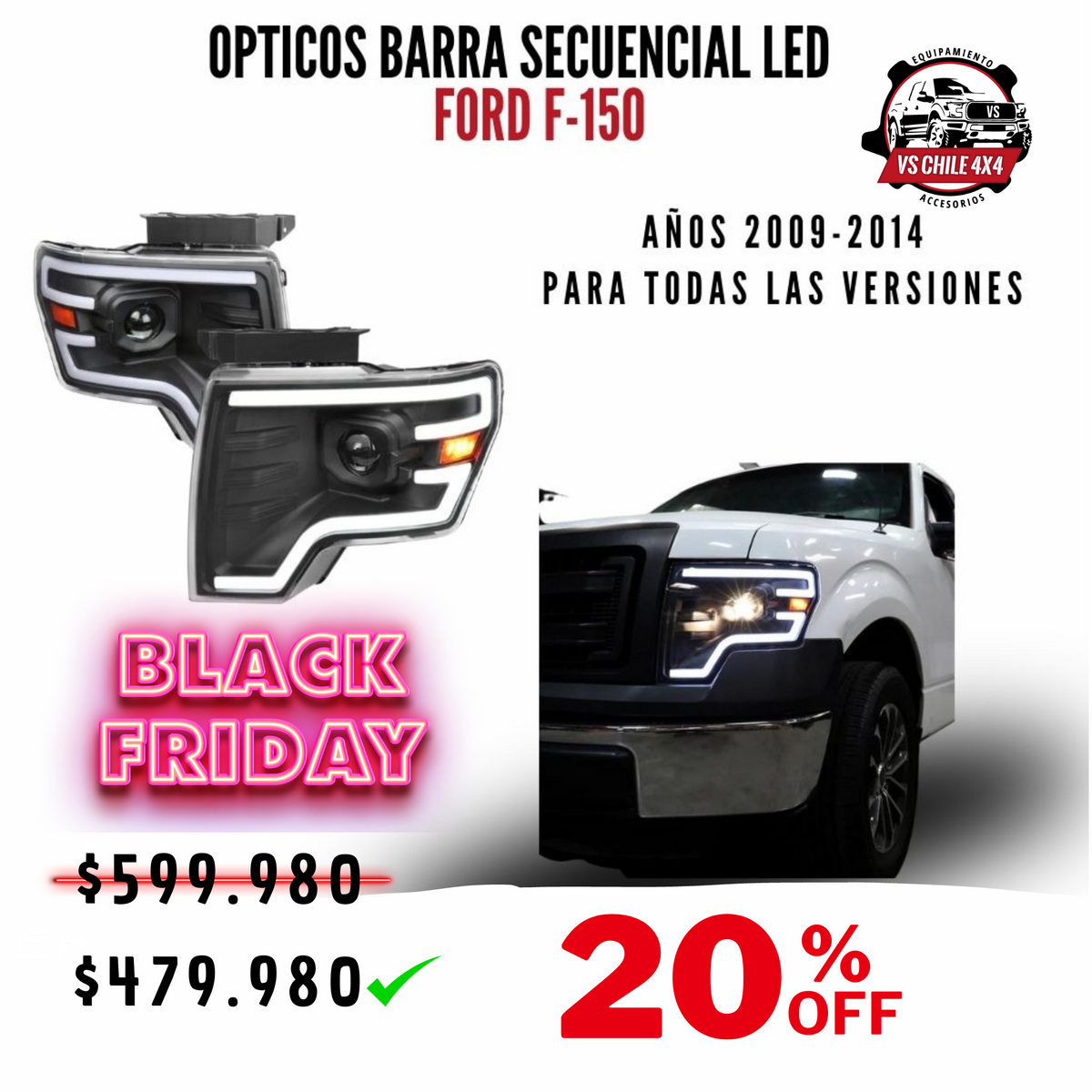 Ópticos  F150 años 2009 al 2014 con barra secuencial LED