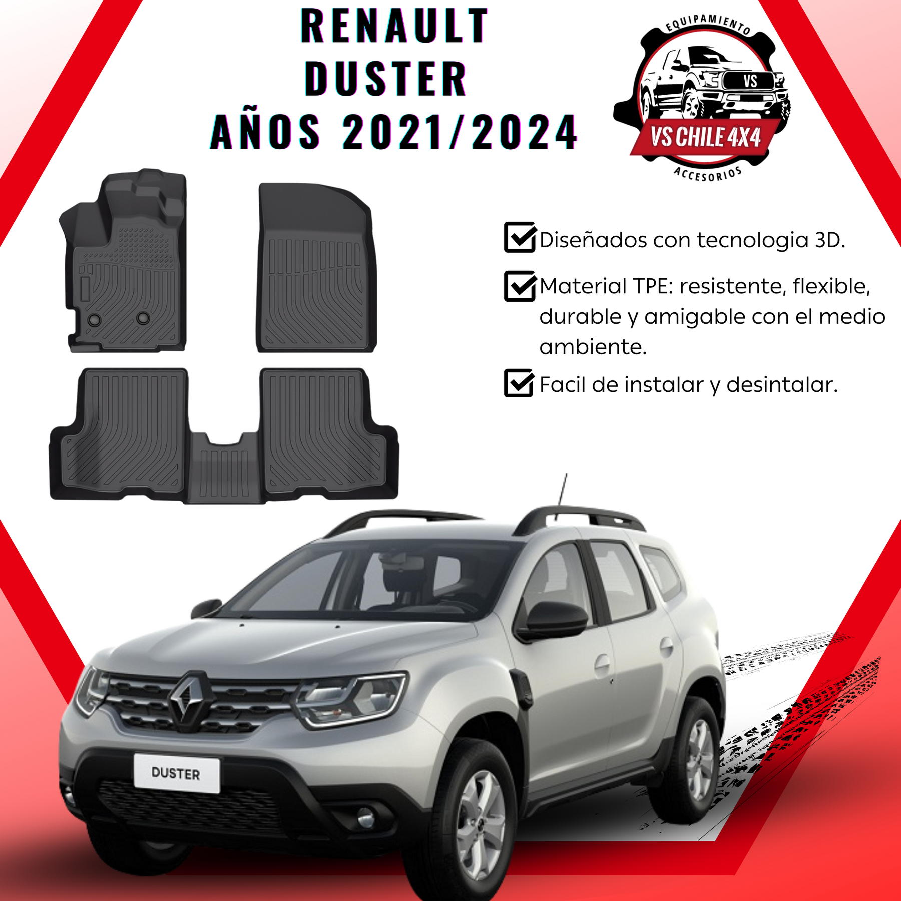 Pisos de Calce Perfecto Renault Duster (2021–2024) — TPE Premium 3D