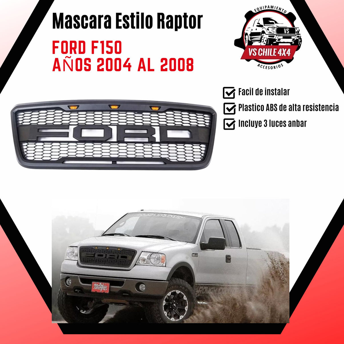 Máscara Estilo Raptor para Ford F150 2004–2008 | Luces LED y Look Agresivo