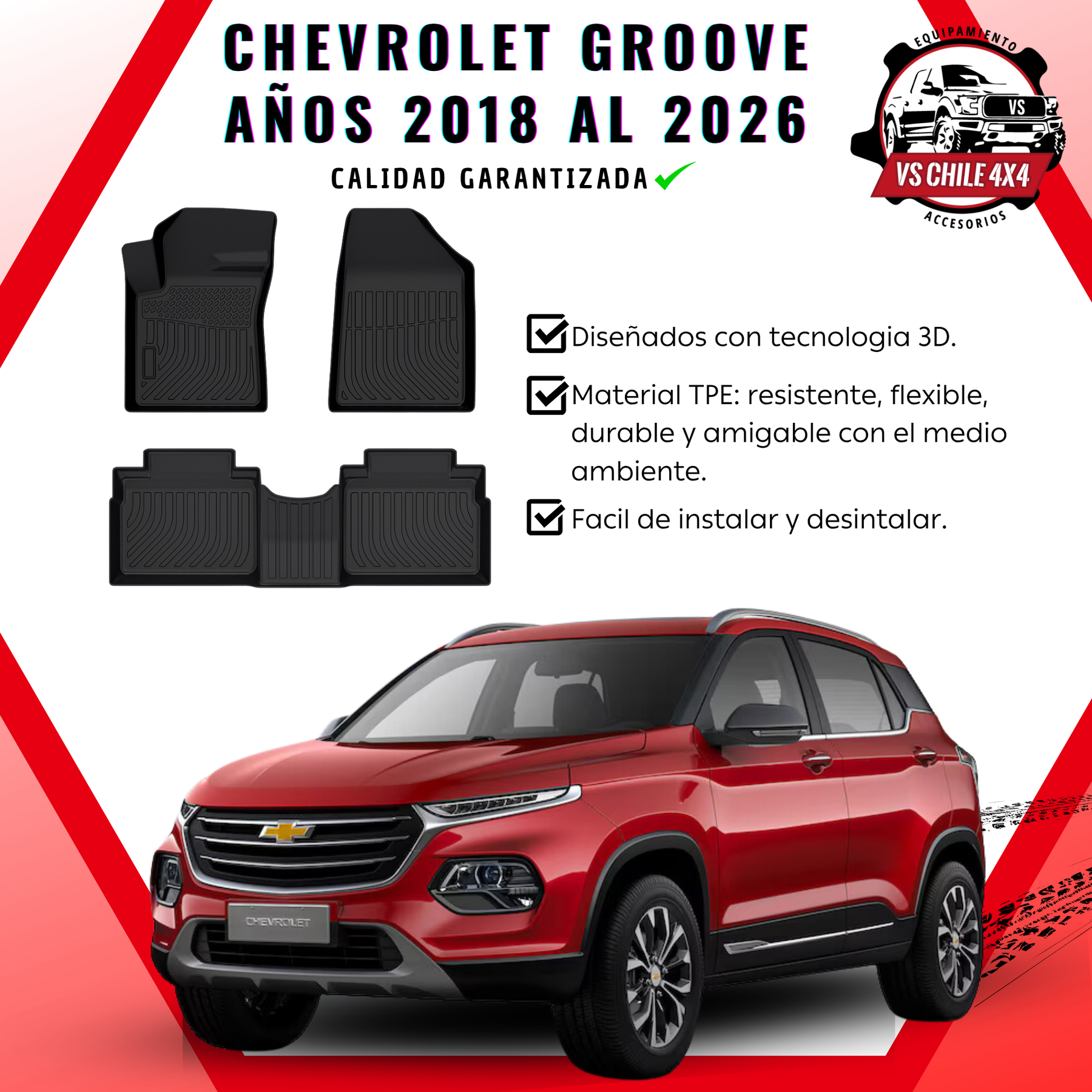 Pisos Calce Perfecto Chevrolet Groove años 2017 al 2026