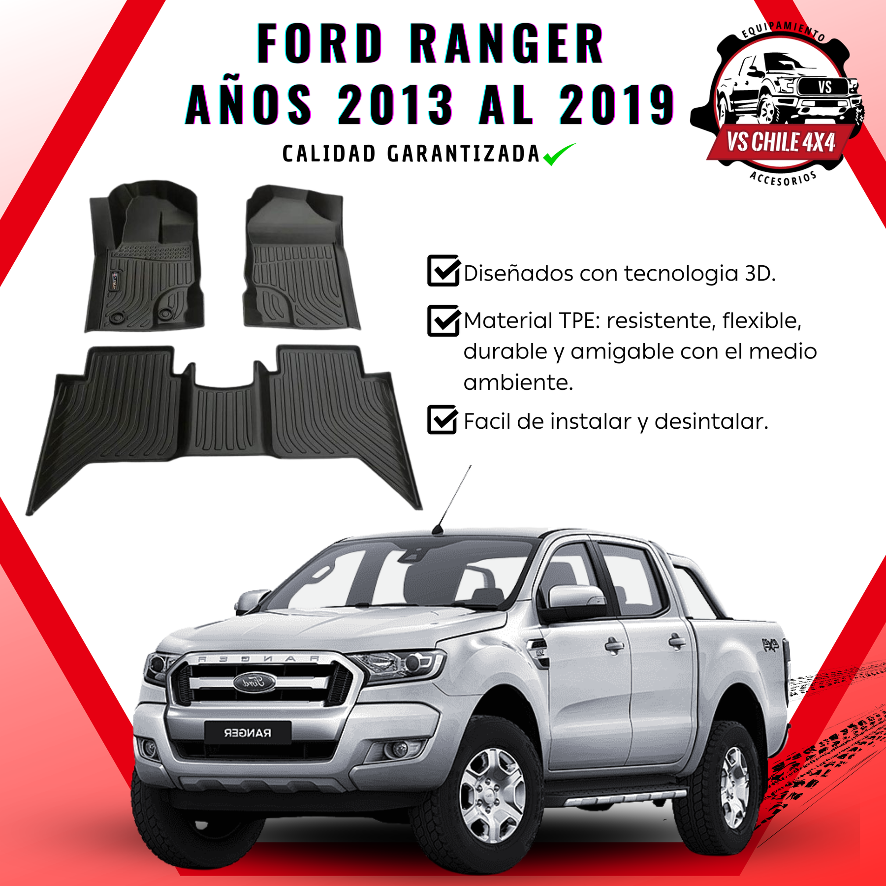 Pisos Calce Perfecto Ford Ranger años 2013 al 2019