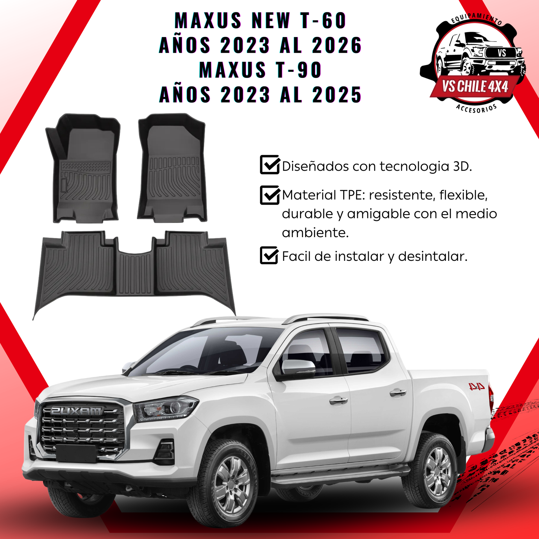 Pisos Calce Perfecto Maxus New T60 (años 2023 - 2026) Maxus T90 Doble (2023 - 2025)