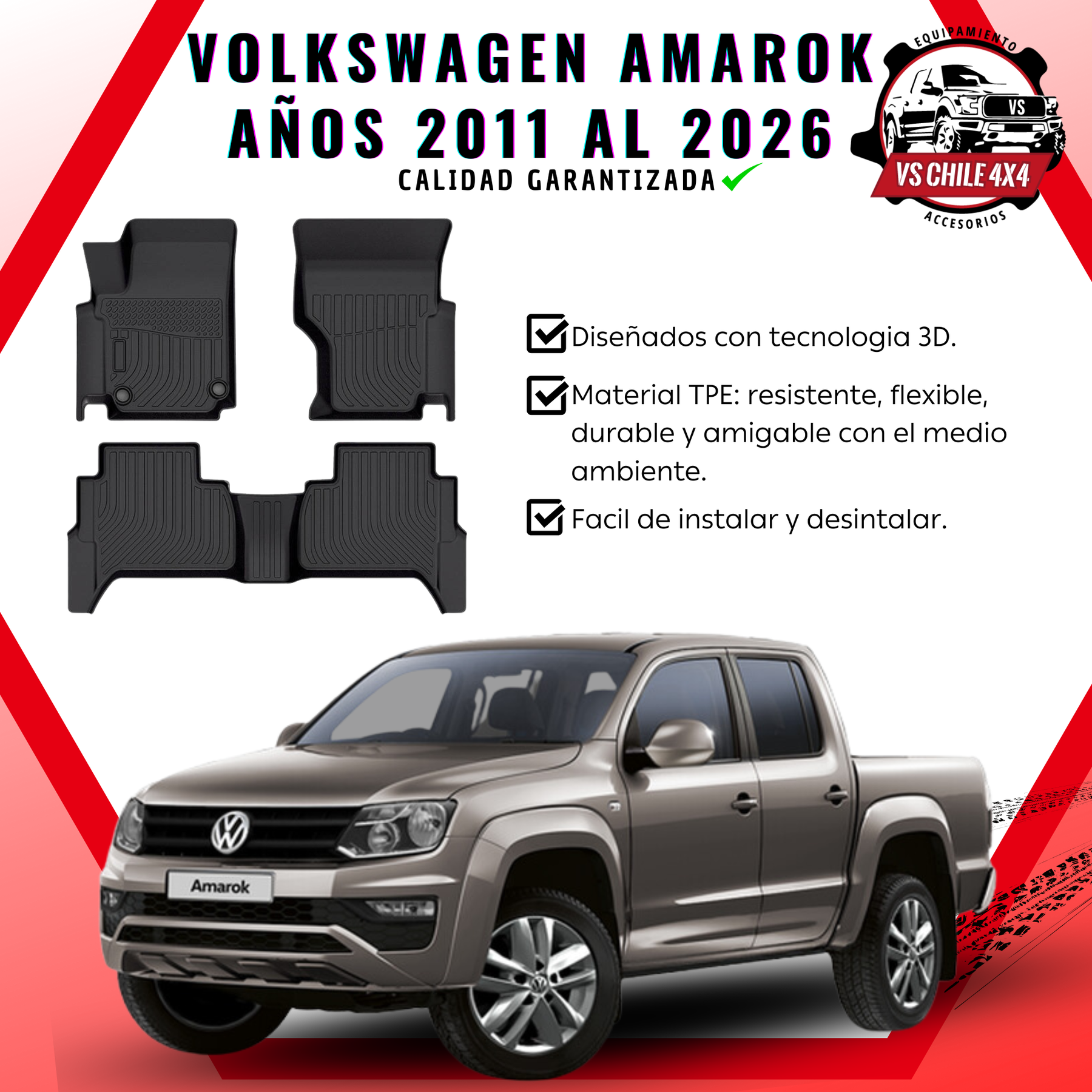 Pisos Calce Perfecto Volkswagen Amarok años 2011 al 2026