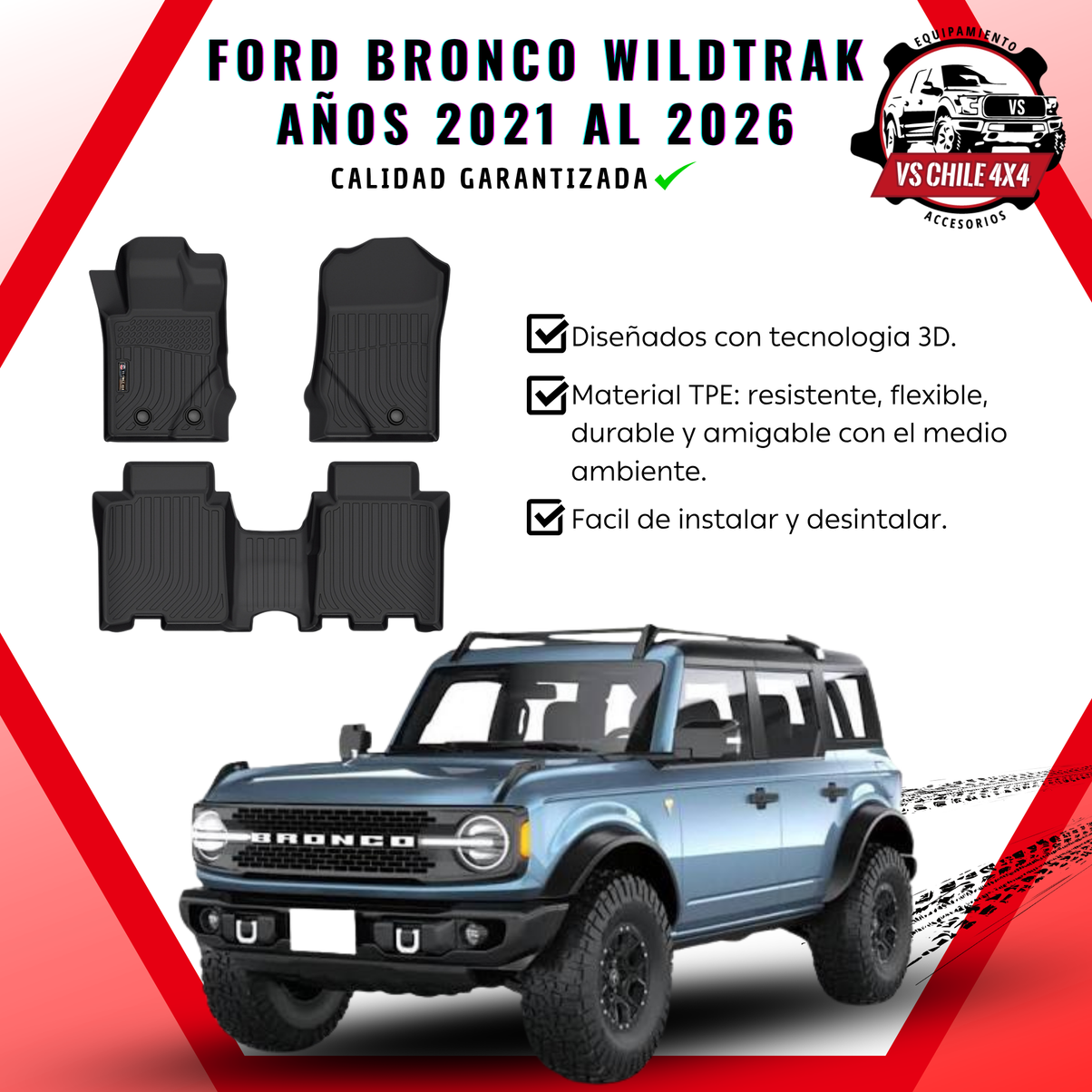 Pisos Calce Perfecto Ford Bronco Wildtrak años 2021 al 2026