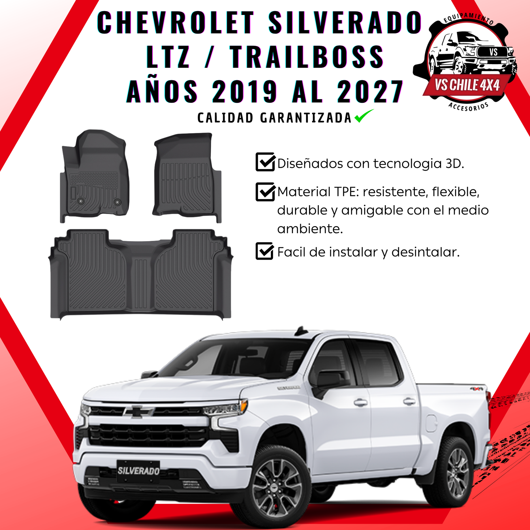 Pisos Calce Perfecto Chevrolet Silverado LTZ/TRAILBOSS 2019 al 2027