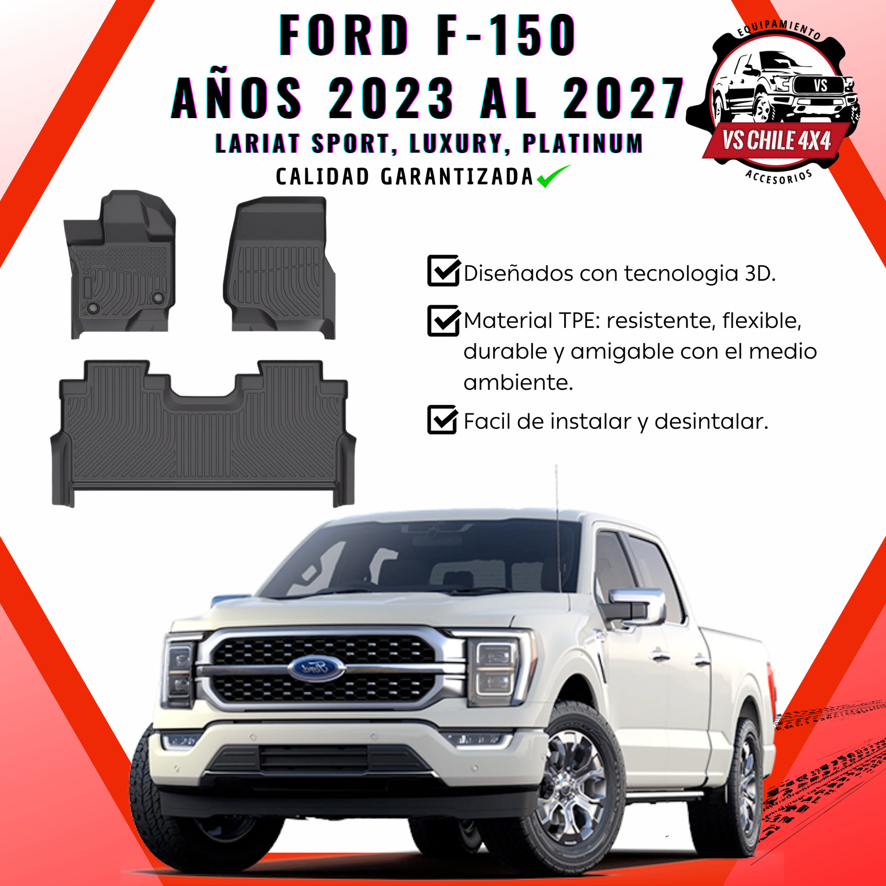 Pisos Calce Perfecto Ford F150 2023 al 2027 (LARIAT SPORT, LUXURY, PLATINUM)