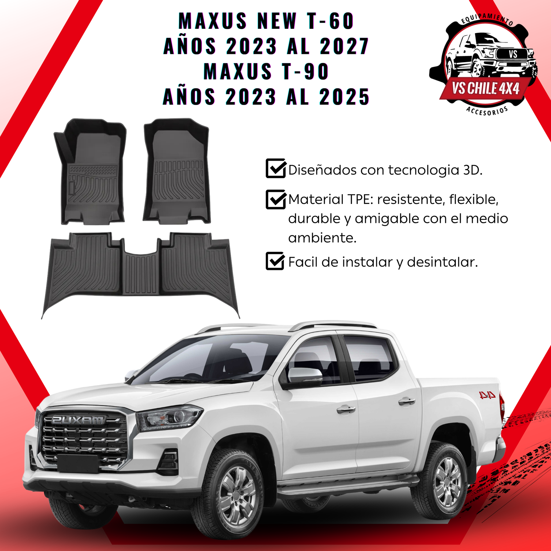 Pisos Calce Perfecto Maxus New T60 (años 2023 - 2027) Maxus T90 Doble (2023 - 2025)