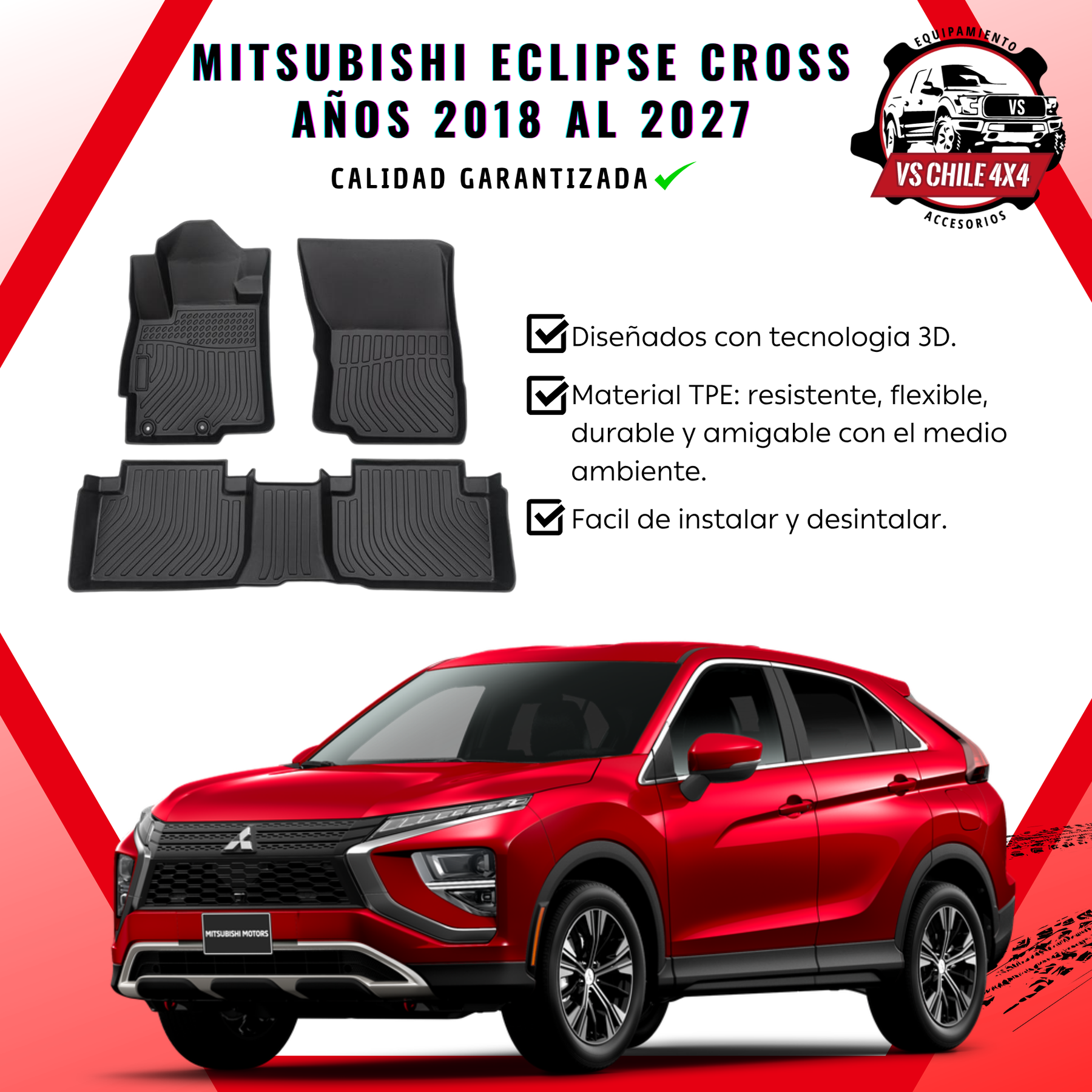 Pisos de Calce Perfecto Mitsubishi Eclipse Cross (2018–2027) — TPE 3D Premium